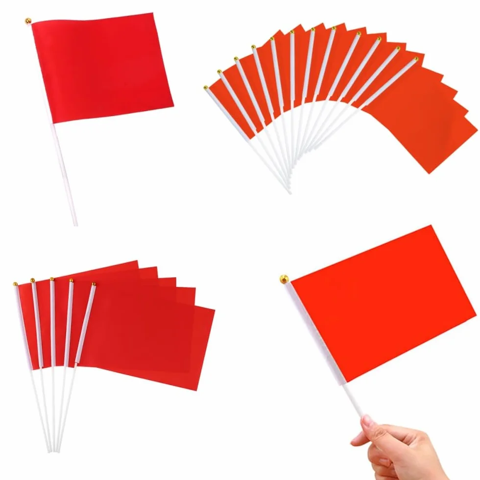 Banderas de mano pequeñas 14x21 cm rojas con varilla y punta de lanza para eventos deportivos