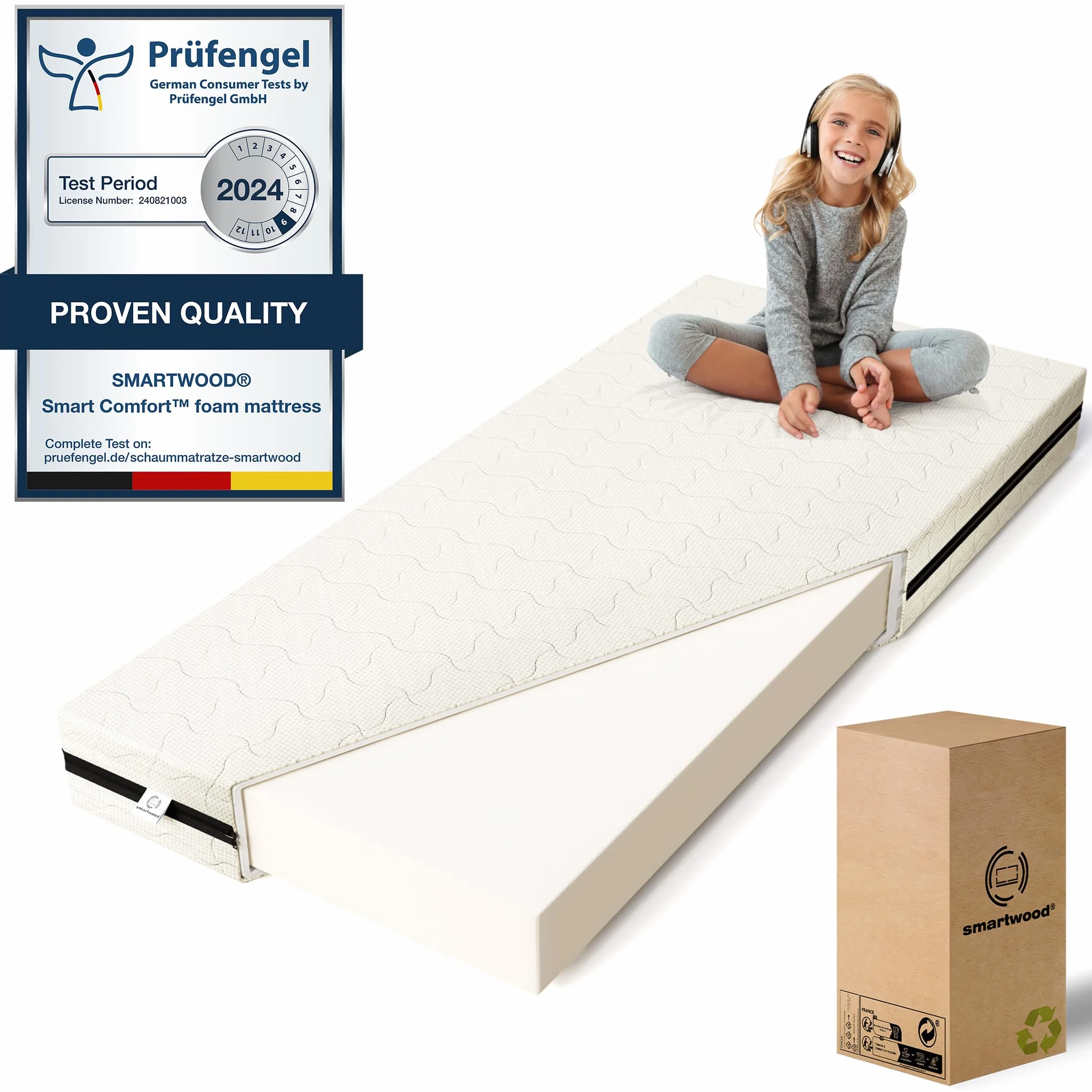 smartwood Colchón 80x140 9 cm Infantil - Colchon Espuma H2 - Certificación Oeko-Tex - Reversible – Funda Transpirable Antialérgica Lavable | Made in UE