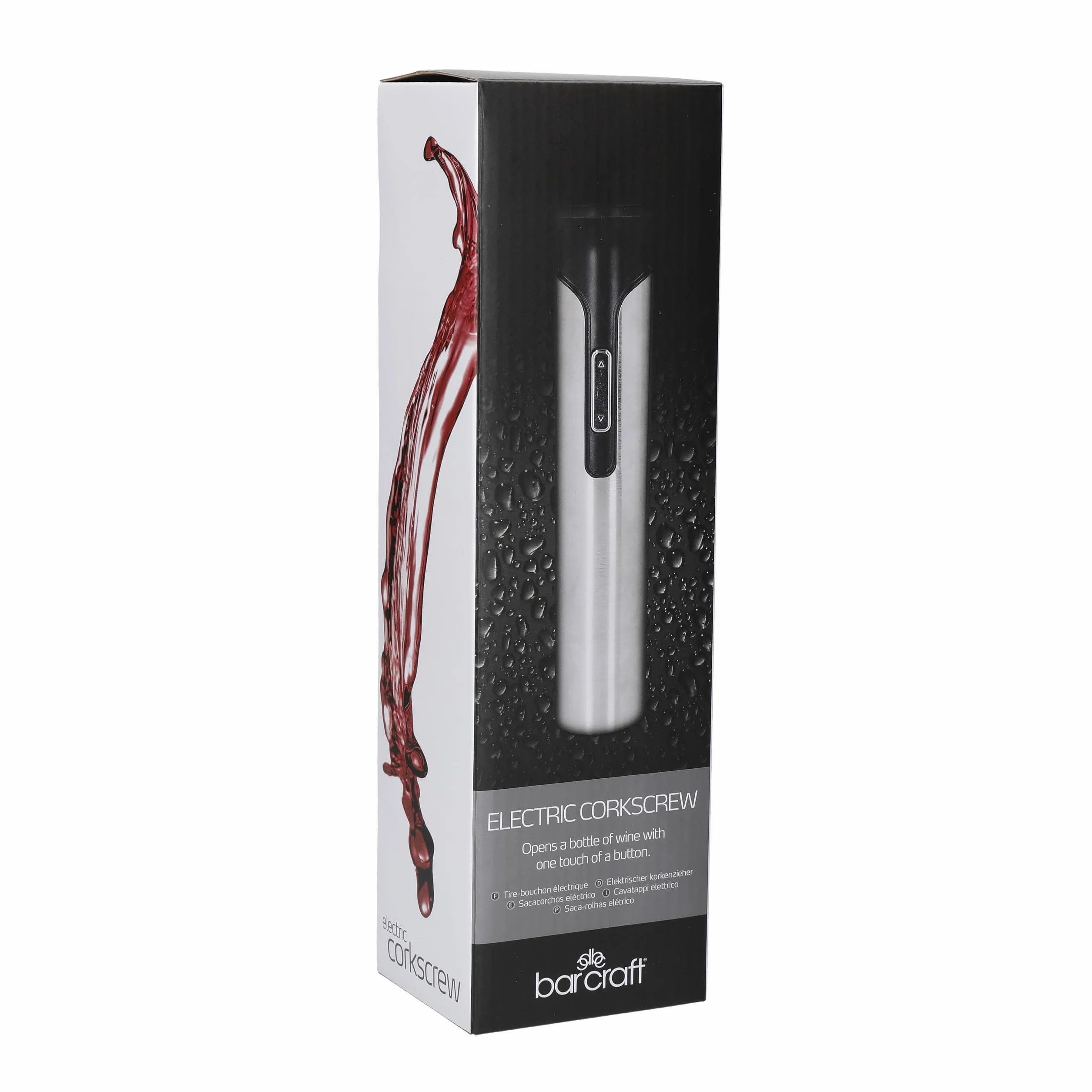BarCraft Sacacorchos eléctrico de acero inoxidable, en caja de regalo, plata