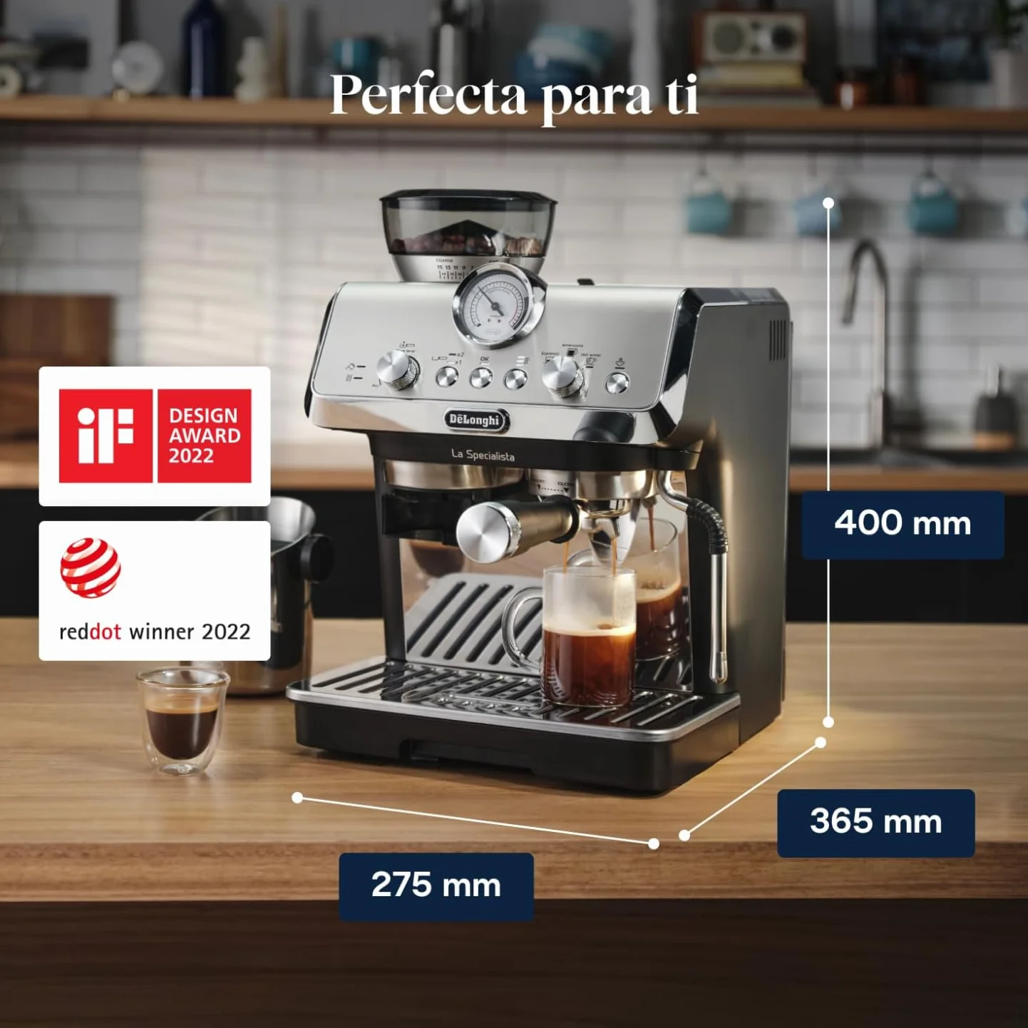 De'Longhi Perfetto La Specialista Arte, Máquina de Café Espresso y Cappuccino con Bomba, Máquina de Café en Grano, 3 Recetas Predefinidas, 8 Ajustes de Molienda, EC9155.MB, Metal/Negro