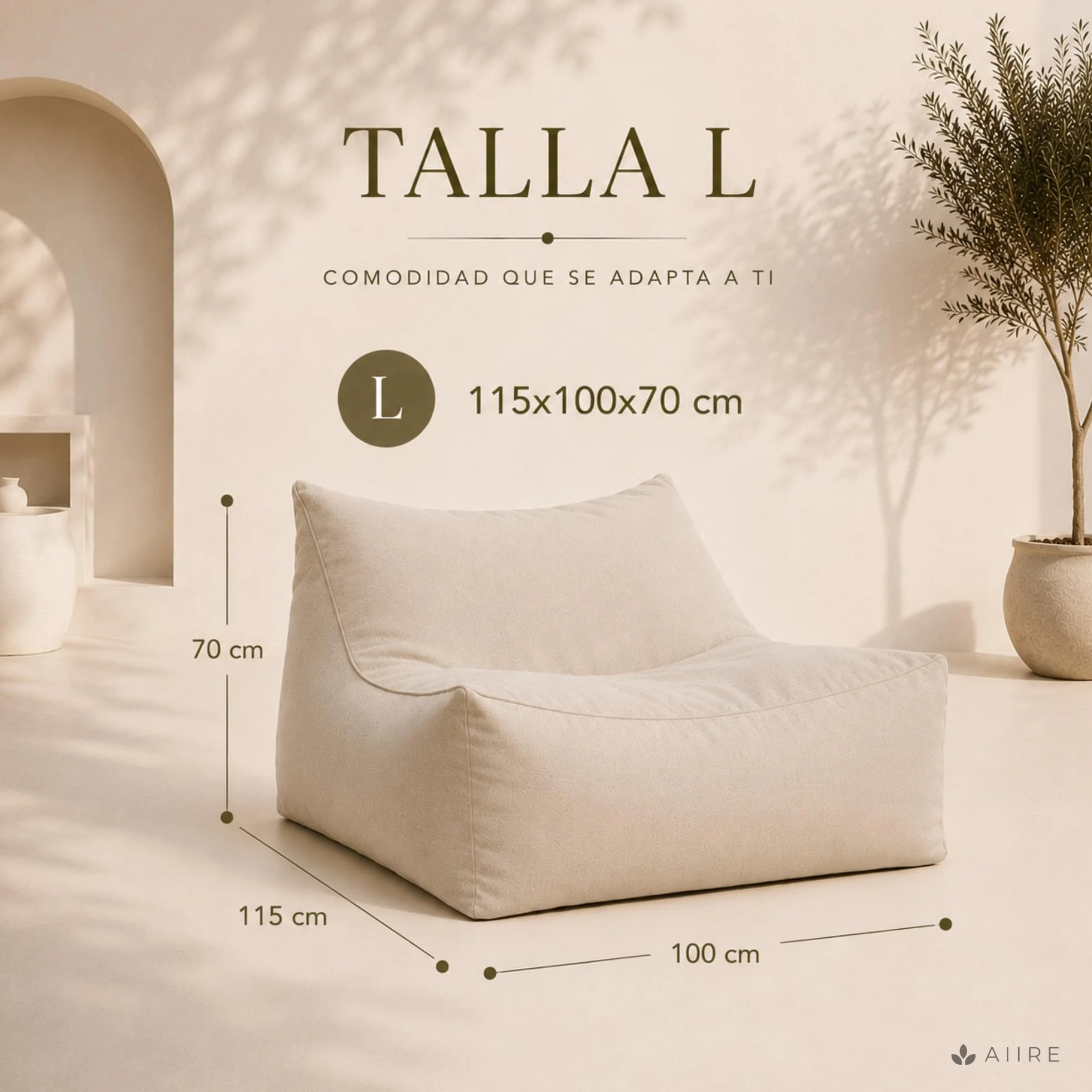 Aiire Puff Exterior Jardín Moderno - Sillón Puf con Relleno Incluido para Piscina, Terraza o Salón - Tejido Premium Resistente al Agua y Rayos UV - Bean Bag Chair de Lujo XXL Beige