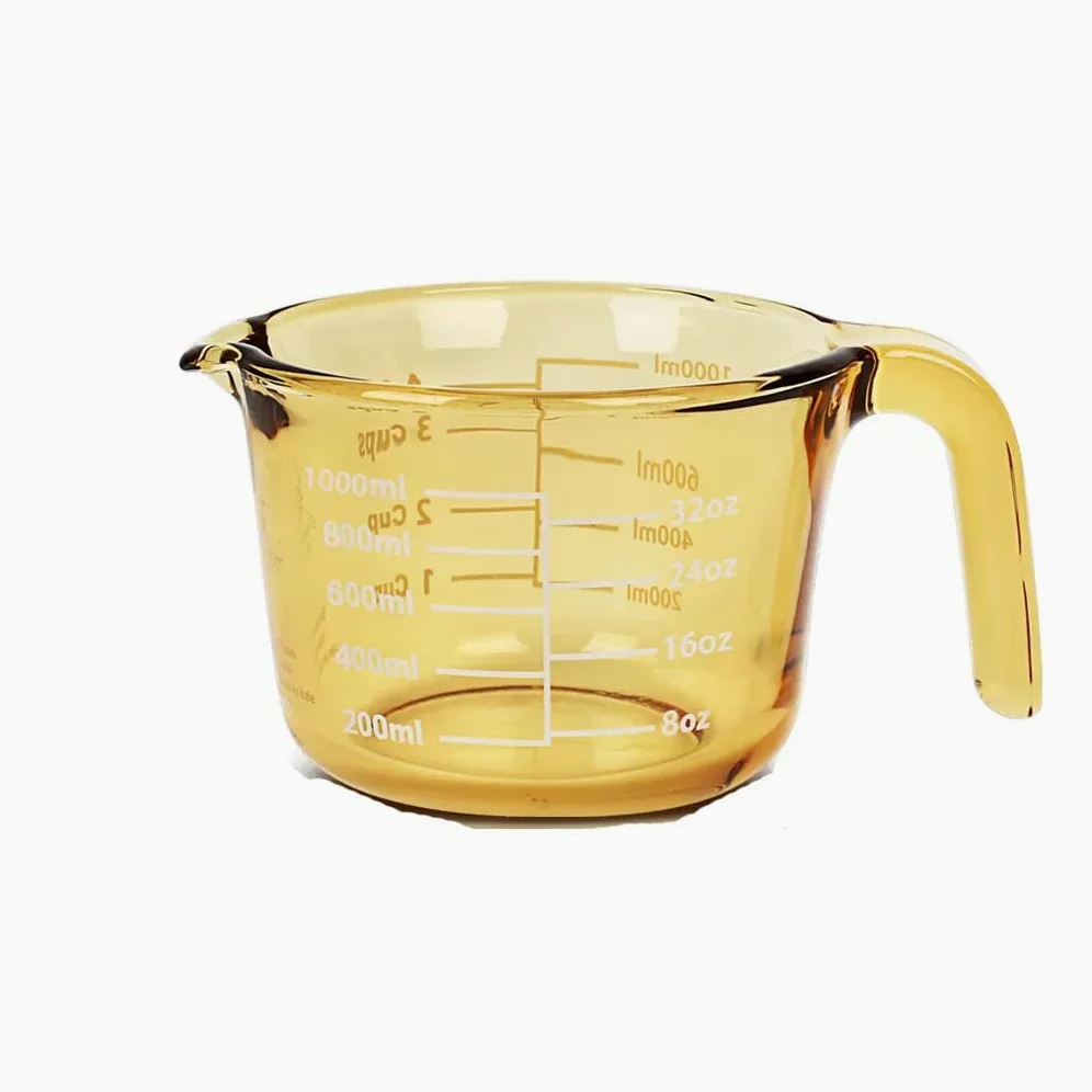 XMING Taza medidora de vidrio con escala y tapa for uso doméstico Cocina Grado alimenticio Tazas de leche resistentes a altas temperaturas Tazas de desayuno for hornear y batir huevos (Size : 1000ML