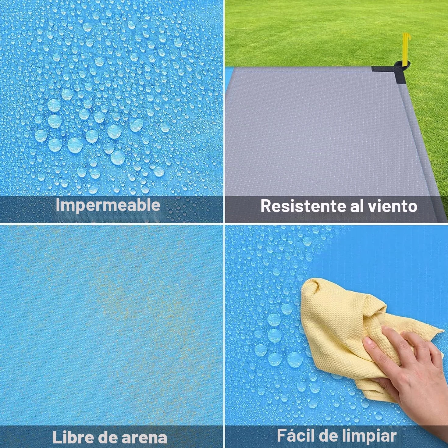 Alfombra de Playa Impermeable 230 x 200 Esterilla con Clavos Fijos Picnic Portátil
