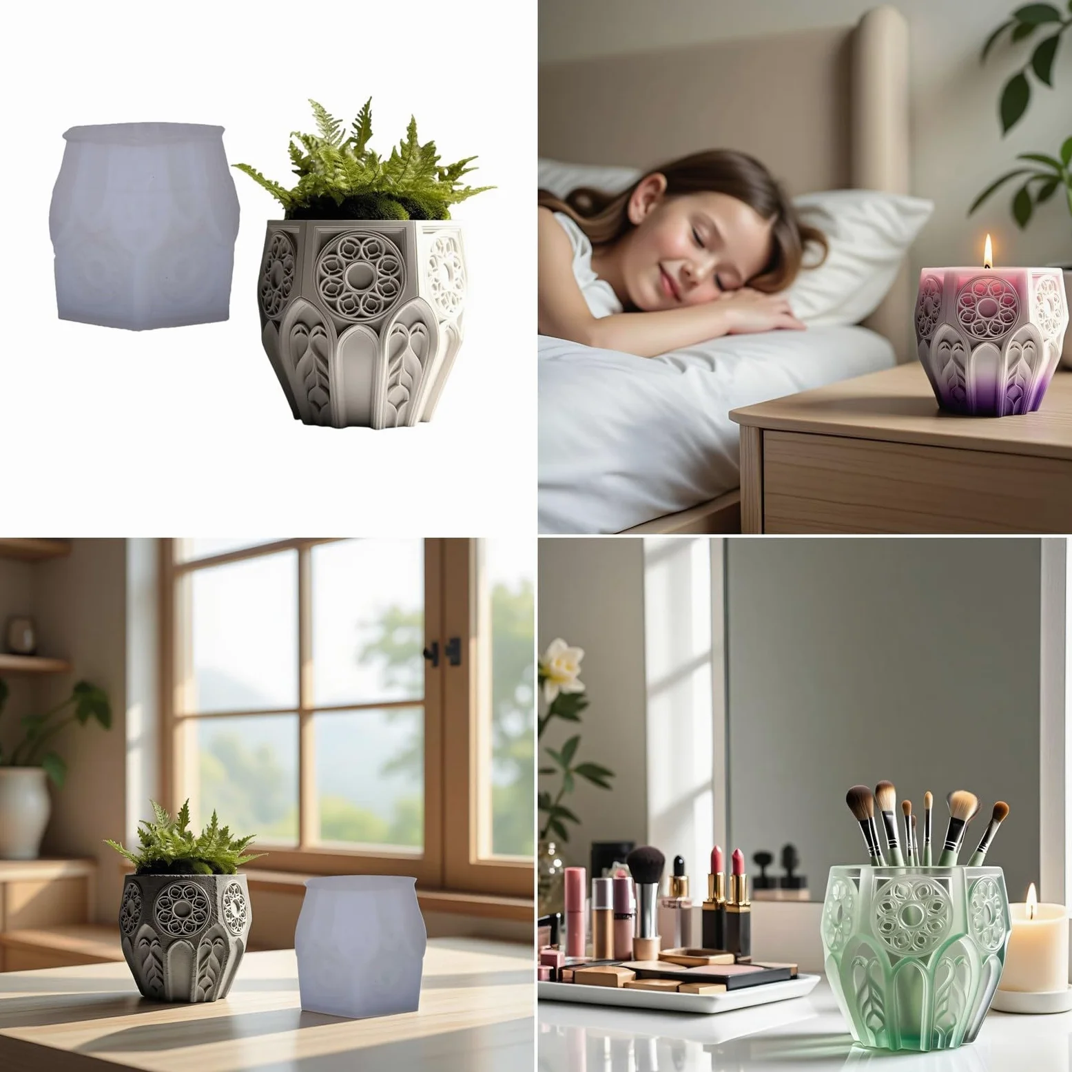 Ventana Sgape Vela Taza Maceta Relieve Molde de Silicona Herramienta de Fabricación Artesanía Macetero de Resina Regalo Creativo Molde de Contenedor de Vela Decorativo