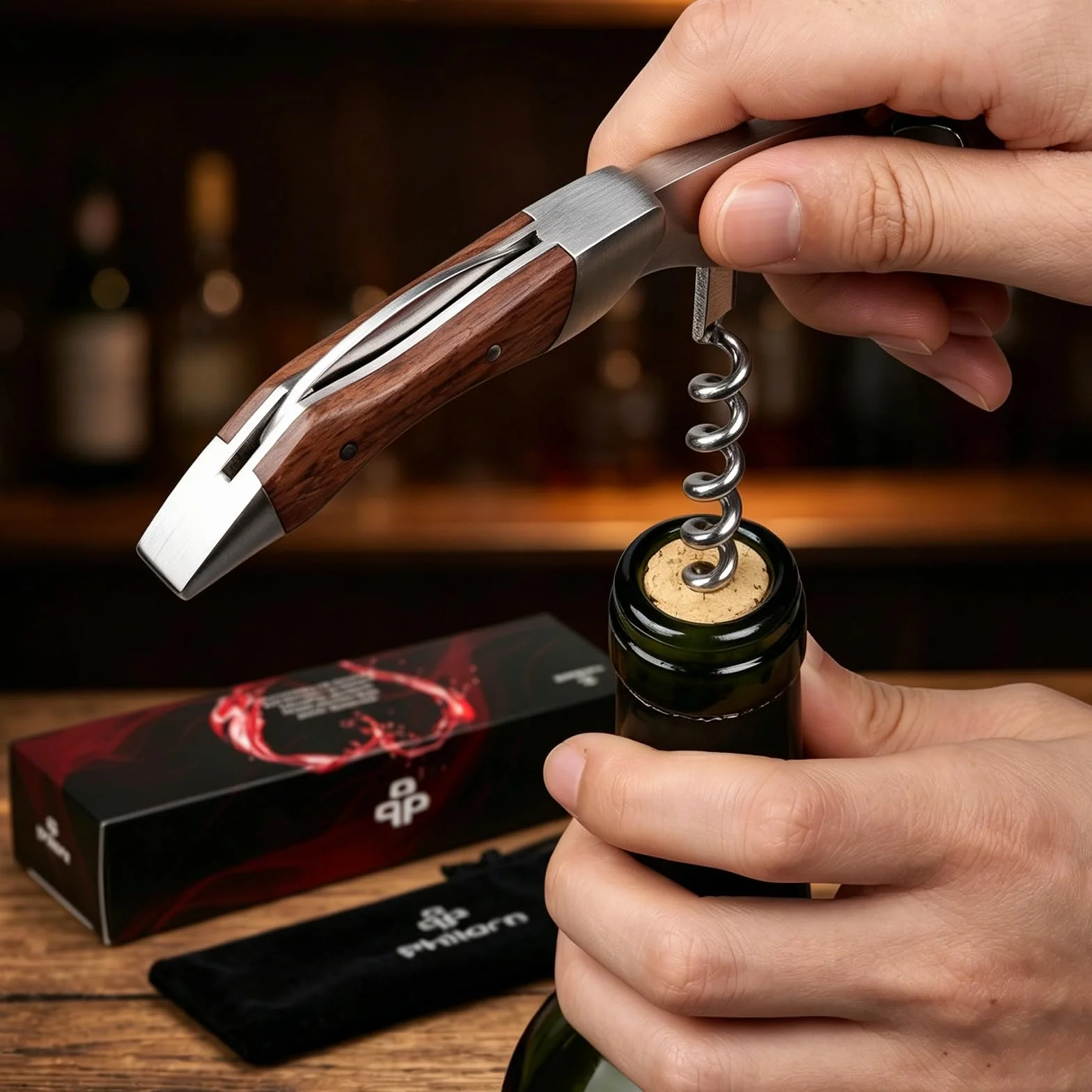 PHILORN Sacacorchos Profesional, Abridor Vino de Palo de Rosa Natural y Acero Inoxidable Premium, Ebook de Vino Gratis, Foil Cortador, Abrebotellas, Todo en 1, Mejor Elección de Camarero, Sommelier