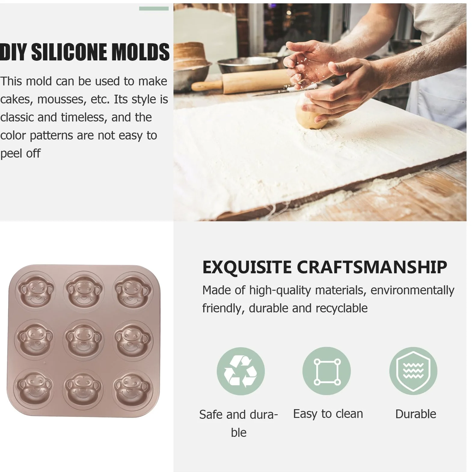 Molde Forma de Mono para Hornear Antiadherente de Acero al Carbono y Resistente a Altas Temperaturas, Adecuado para Hacer Pasteles y Postres en Casa