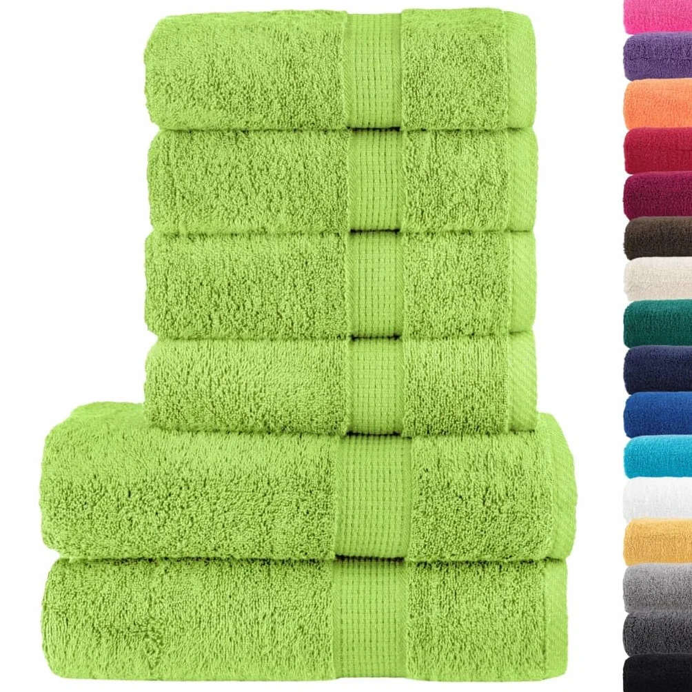 vidaXL Juego de Toallas 6 Piezas 100% algodón Verde Manzana 600 gsm, Toalla, Juego de Toallas de baño, Toalla de invitado, Toalla de baño