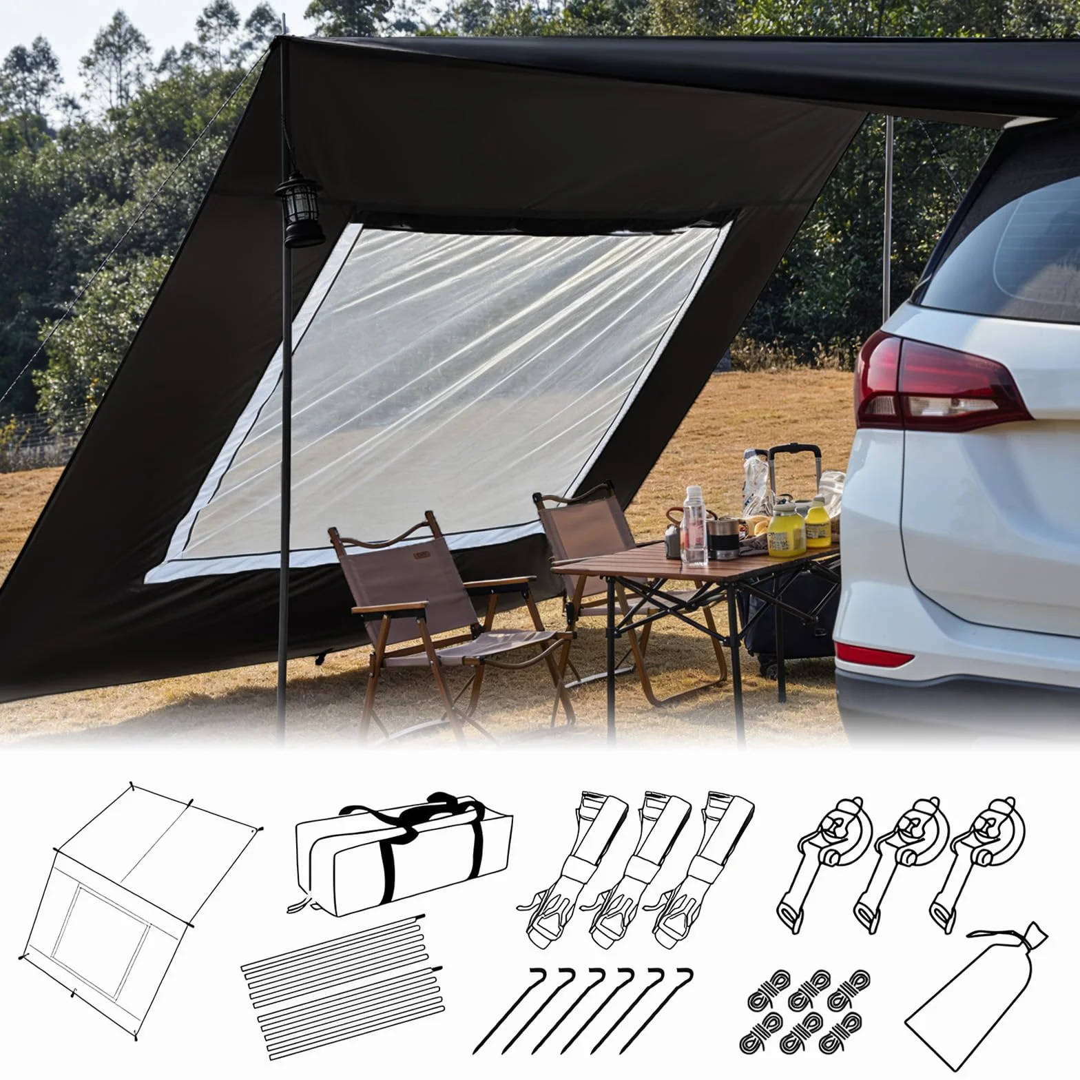 Toldo para caravana 9x16 pies impermeable protector solar refugio lona camping poste negro