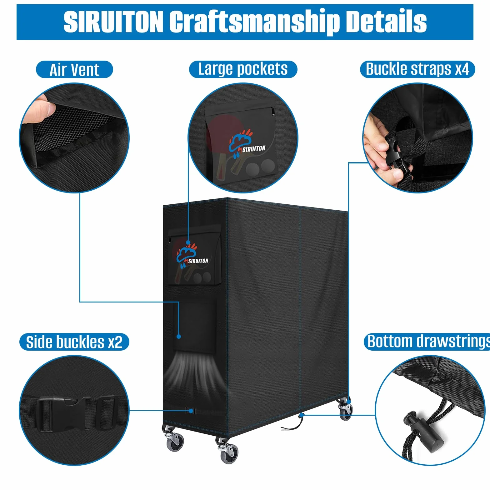 SIRUITON Funda de mesa de ping pong impermeable 165x70x185cm negra