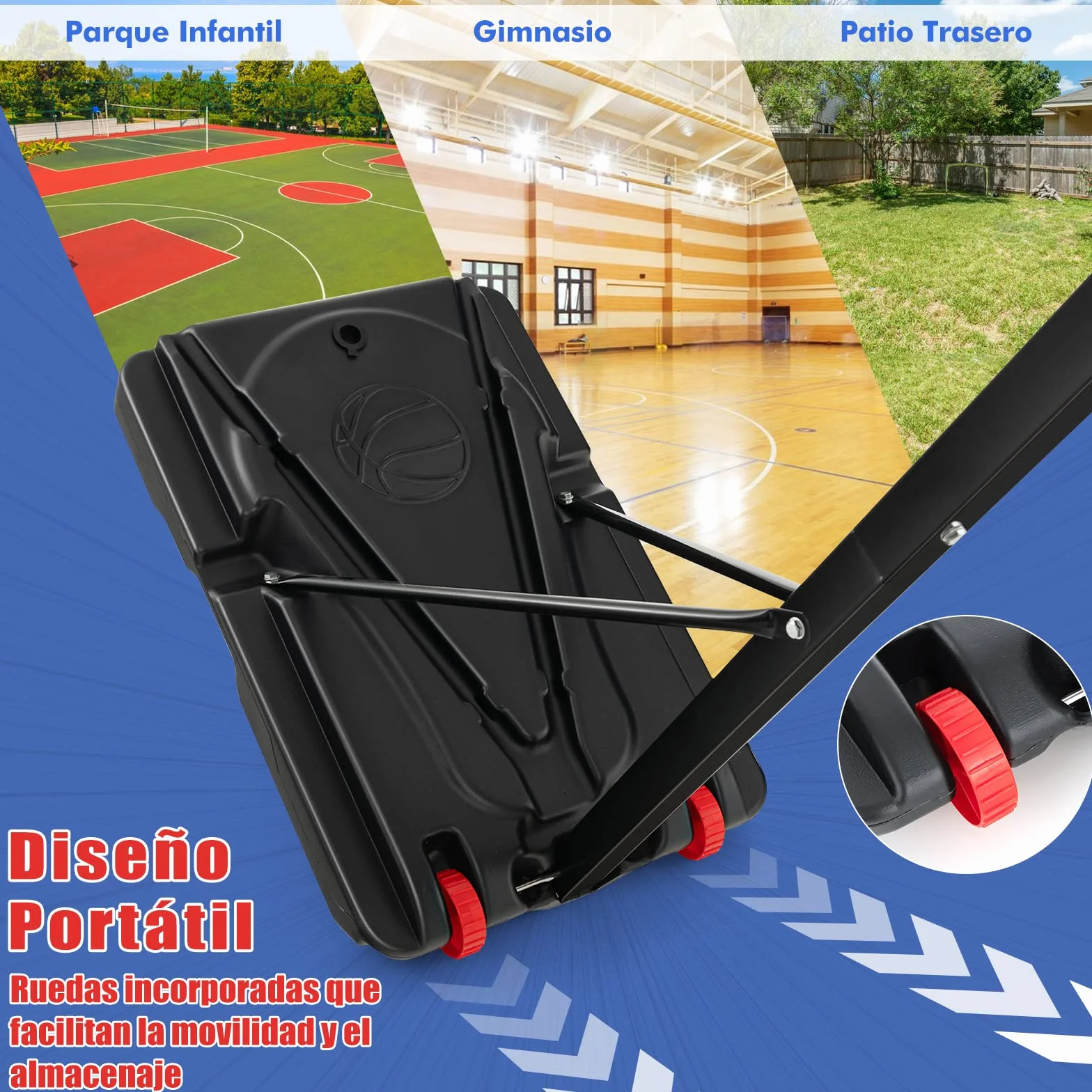 COSTWAY Canasta Baloncesto Exterior Altura Ajustable 10 Niveles 1,55-3,1m Móvil Ruedas Aro Baloncesto Bolsa Peso Niños Adultos