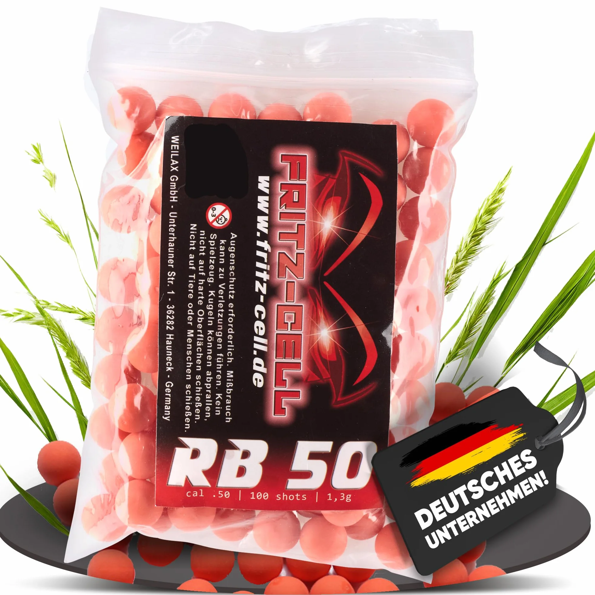 Fritz-Cell Juego de 100 Balas de Goma RB Cal.50 Naranja Compatibles con T4E HDR50 HDP5