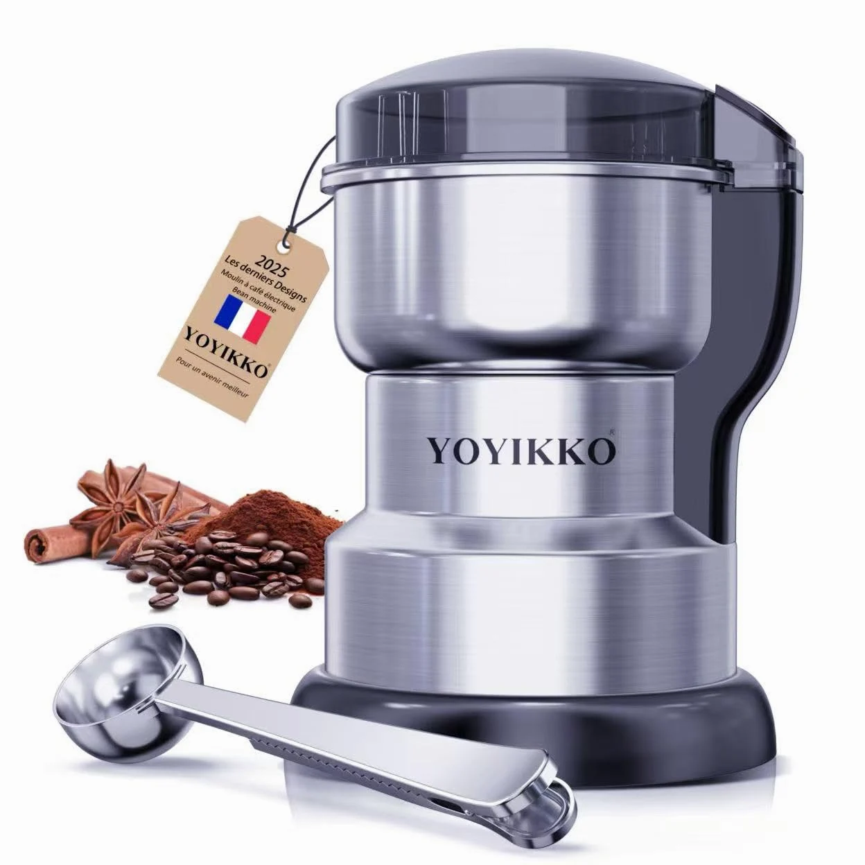 Molinillo de café eléctrico multifunción, Macinacaffè, cafetera ajustable para Espresso/Gocciolamento/Envío. Macinacaffè Para café, especias y otros alimentos (gris plateado)