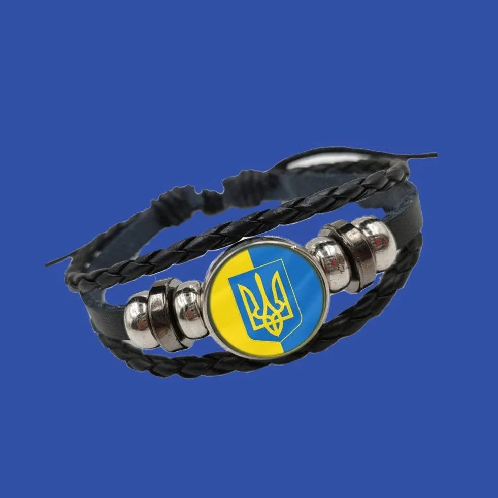Wudaizhi Flaj Ucrainian Intercambible Tiempo De Piedra Múltiple Símbolo Símbolo Trident Trident Rune Leather Bangle Punk Jewelry, Paquete De 2