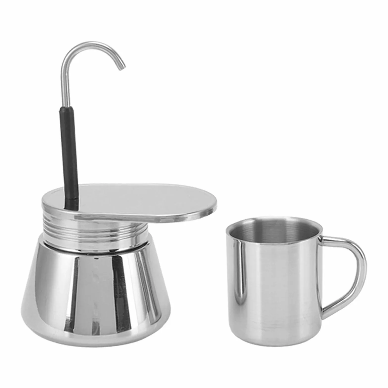 Tyenaza Cafetera Moka de un Solo Pico, Cafetera Italiana Clásica de 220 Ml, Mini Cafetera Espresso para Estufa, Juego de Moka de café DIY, con Copa, para Fiestas Al Aire Libre, Viajes(12,5 x 21 cm)