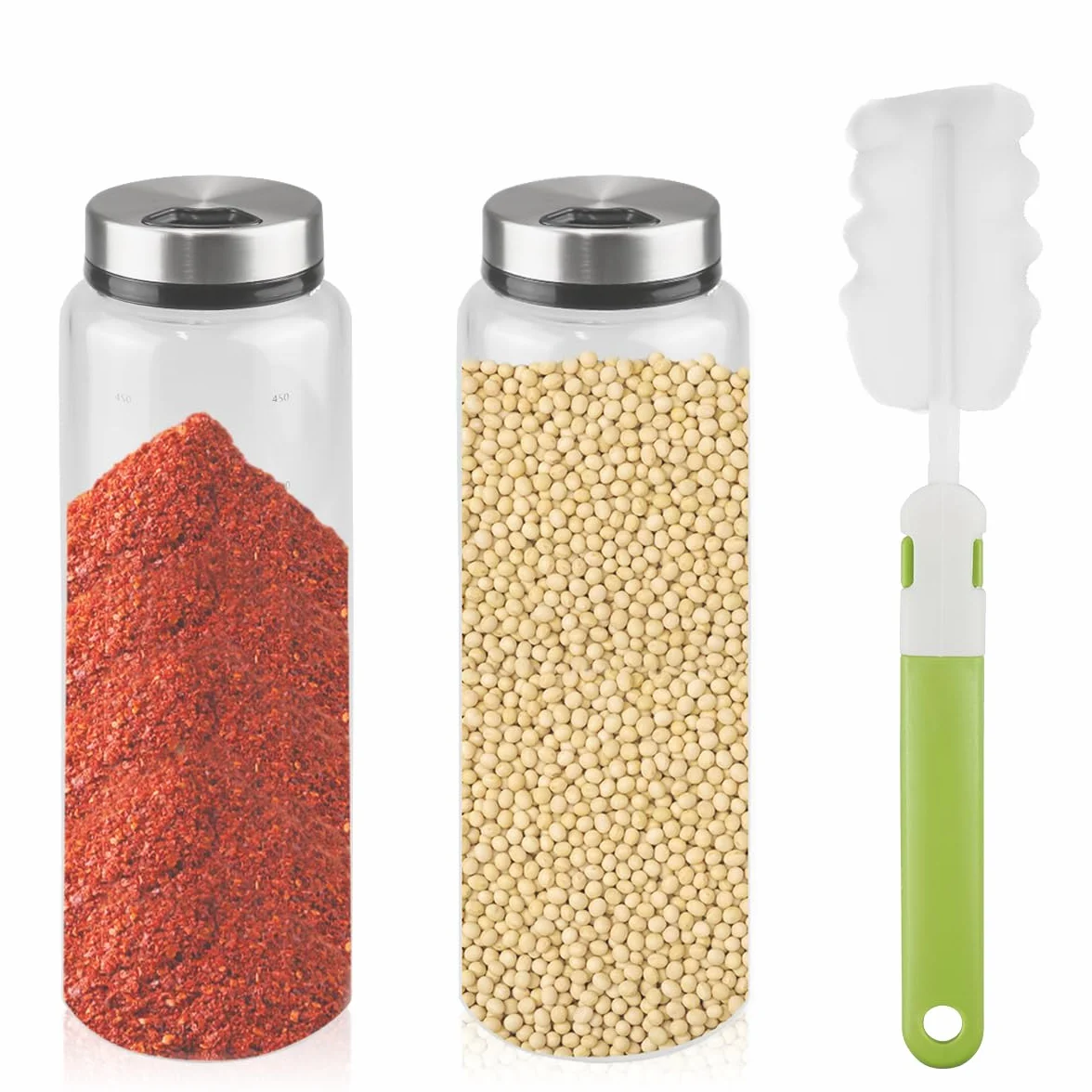 2 Tarros De Vidrio Borosilicato Con Tapa Giratoria y 3 Tipos De Agujeros Para Especias - 500 Ml, Con Agitador Para Cocina