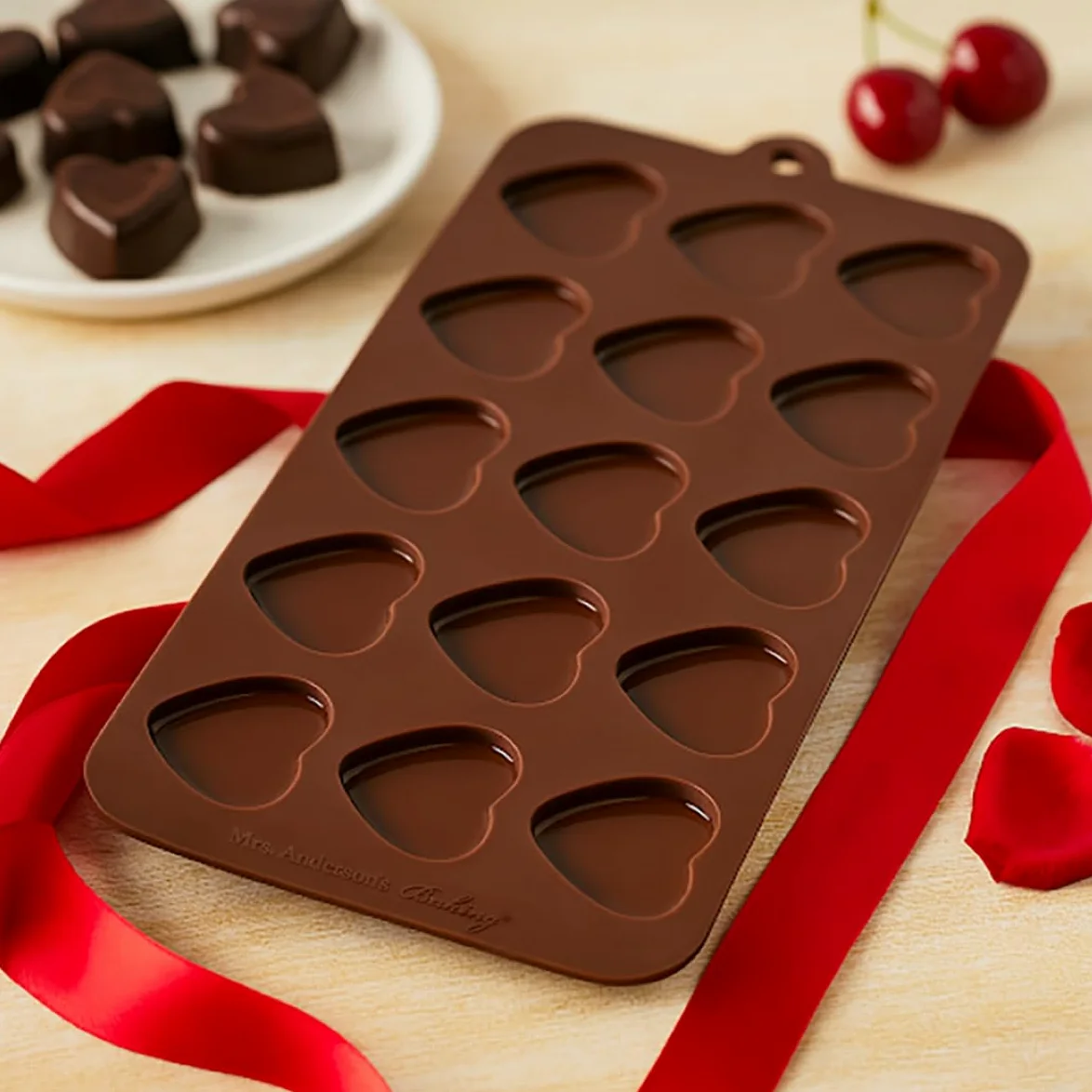 Mrs. Anderson's Baking Moldes de chocolate, silicona de grado europeo, corazones, juego de 2