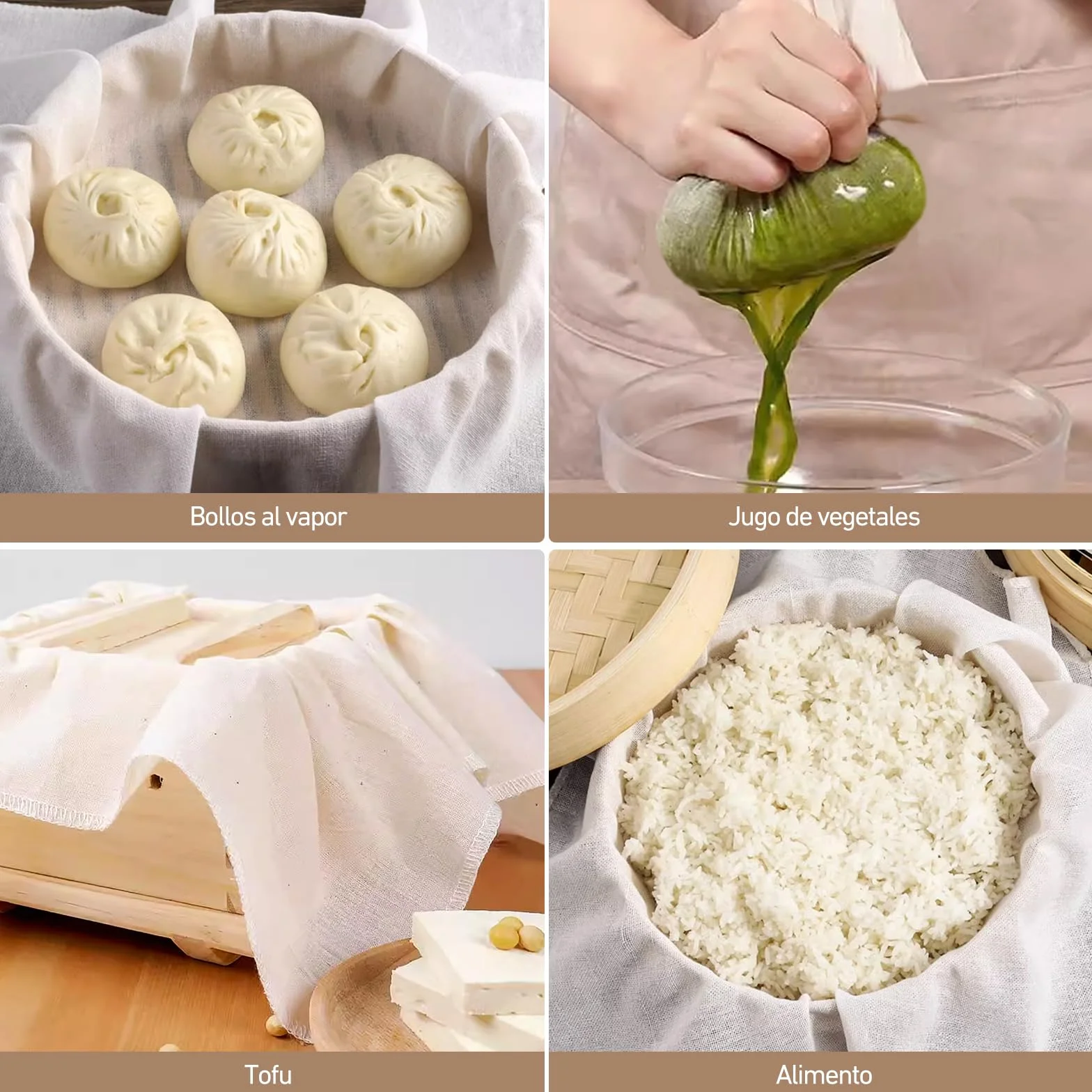 4 Piezas Colador de Tela，Súper Fino y Lavable Colador Tela 50 x 50 cm，Reutilizable Cheese Cloth，Estameña Para Filtrar Leche de Almendras, Zumos, Batidos de Frutas, Tofu (4 Piezas)