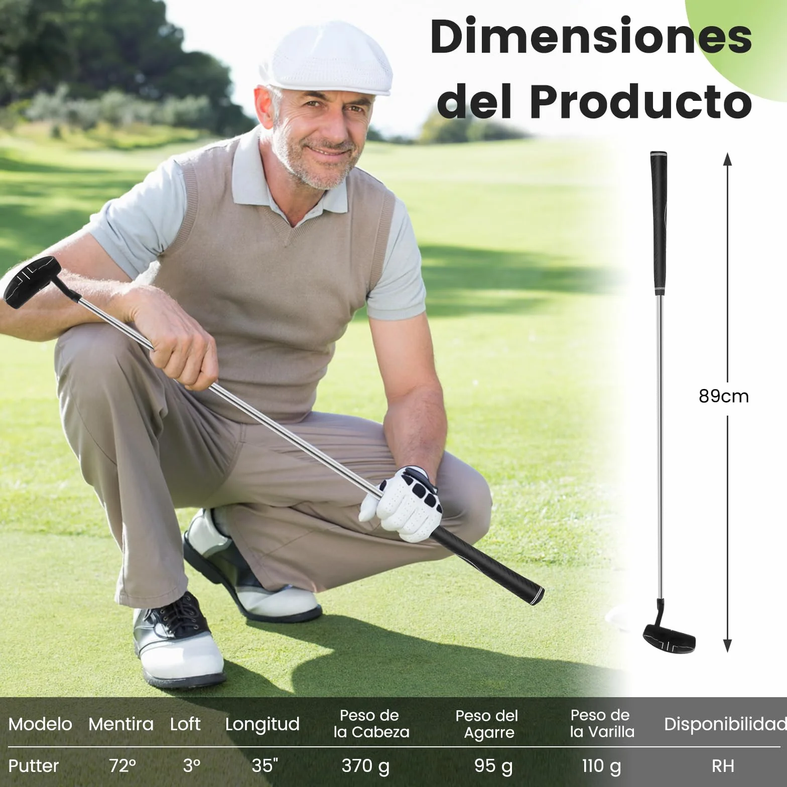 COSTWAY Putter Golf Mazo 89 CM Líneas de Alineación Palo Diestros