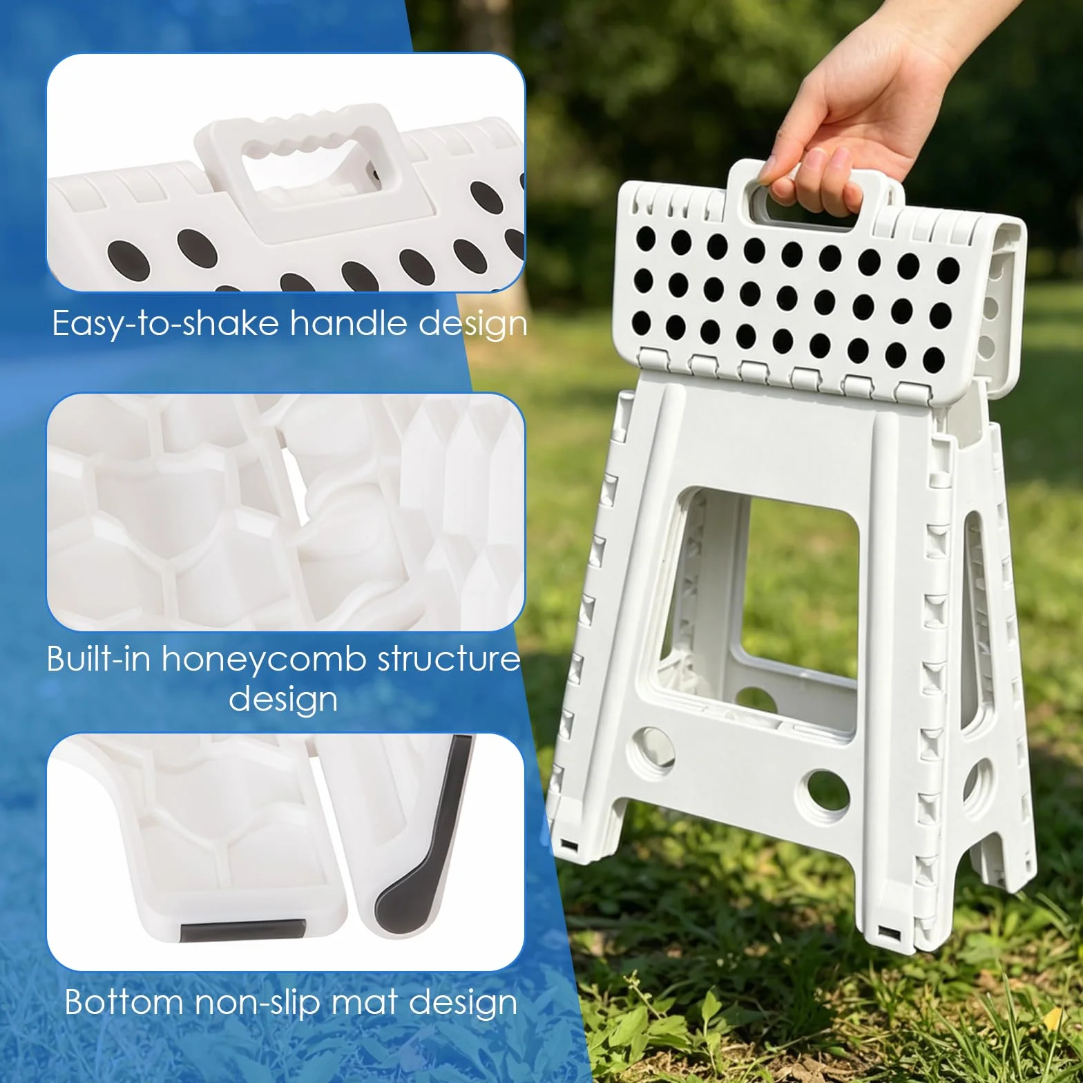 Taburete Plegable 45cm Escalón Portátil para Baño Cocina Jardín Blanco