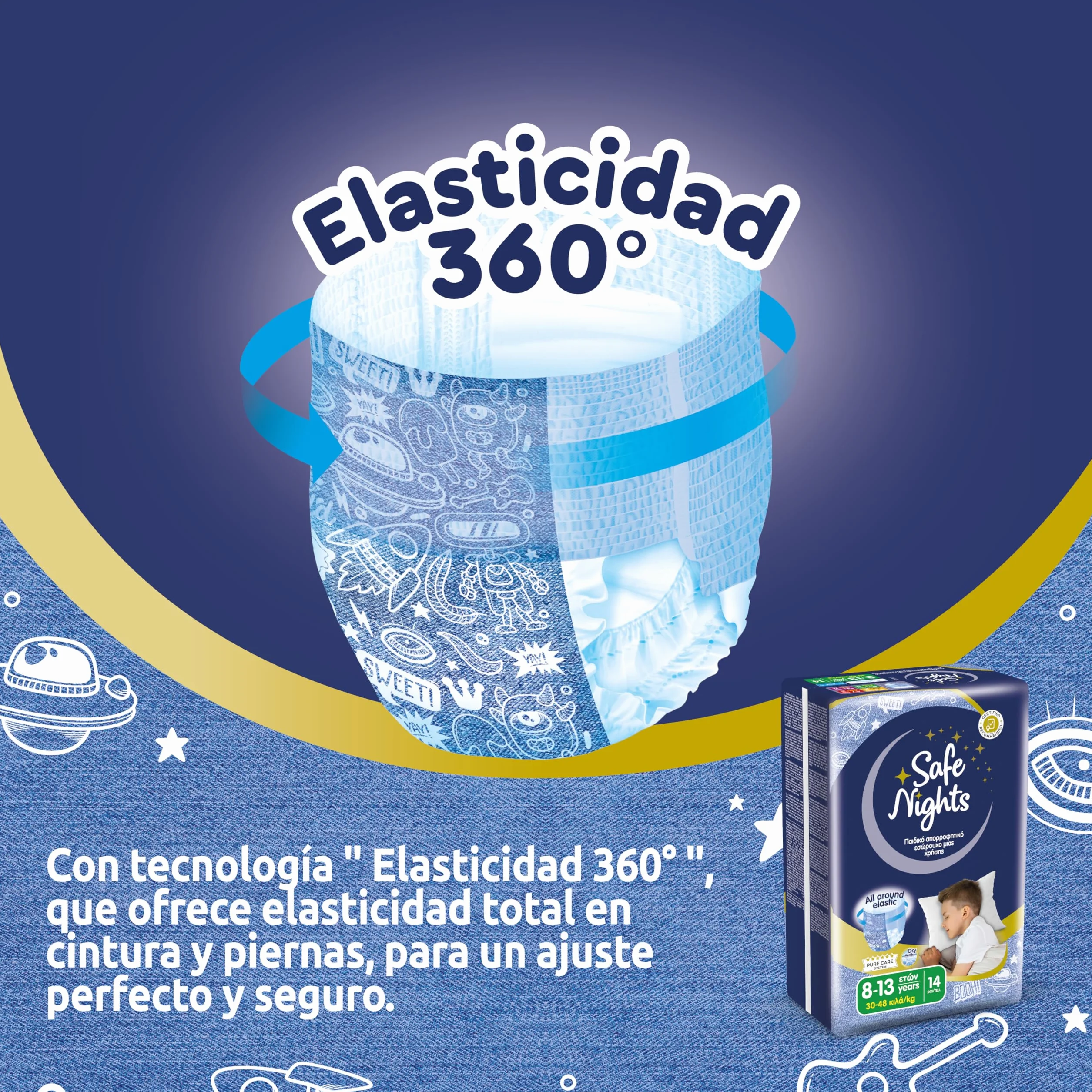 Babylino Safe Nights Boy Pañal Nocturno Absorbente 30-48 kg 14 Unidades