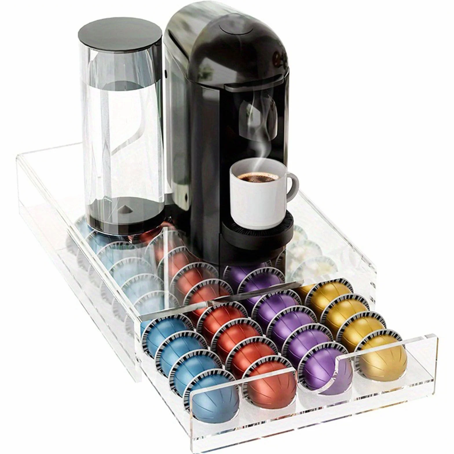 Quick Setups - Cápsulas de café con capacidad para 40 ranuras, acrílico transparente, unidad de organización de cocina, dispensador de cápsulas de café, cajón dispensador de ahorro de espacio