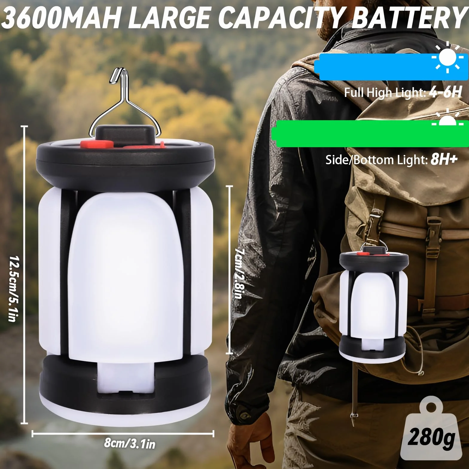 Lámpara Camping Recargable LED 3600mAh 6 Modos Iluminación Portátil Resistente al Agua