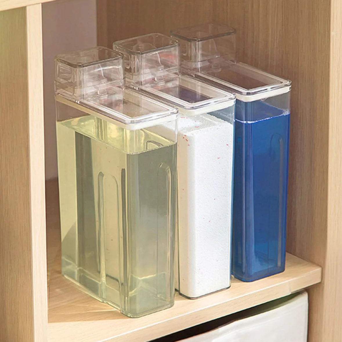 Contenedor de Detergente de Lavandería Reutilizable y Hermético de Pet Capacidad para 2 Botellas, Adecuado para Almacenamiento Organizado en Cocina o Baño