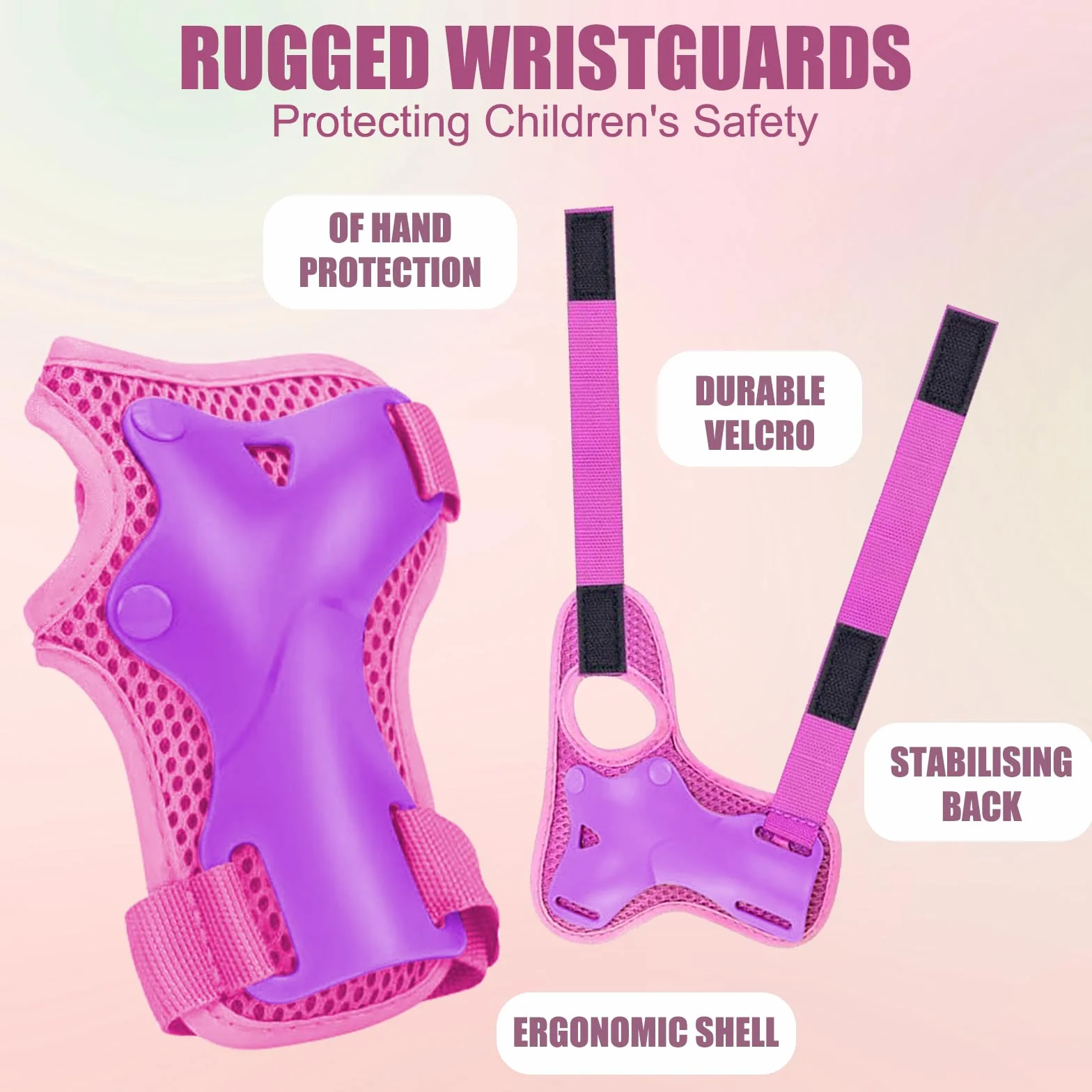 Rodilleras y Coderas Ajustables para Niños, 6 en 1 para Monopatín, Patines, Hoverboard (Rosa/Morado)