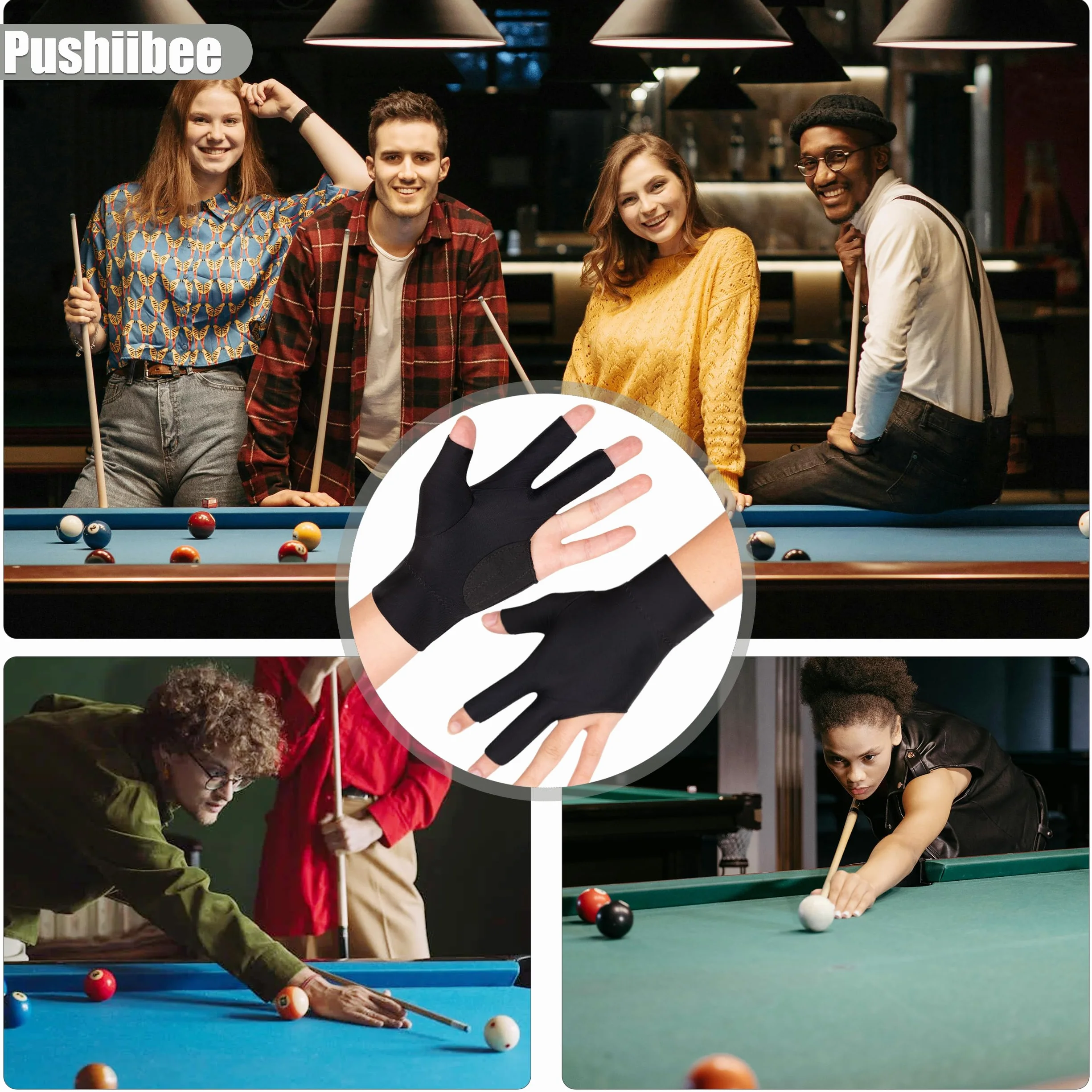 Guante de Billar, 3 Piezas Guantes de Snooker para Mano Izquierda, Guantes de Billar de 3 Dedos Pool Cue Antideslizantes Guantes de Taco para Hombre y Mujer