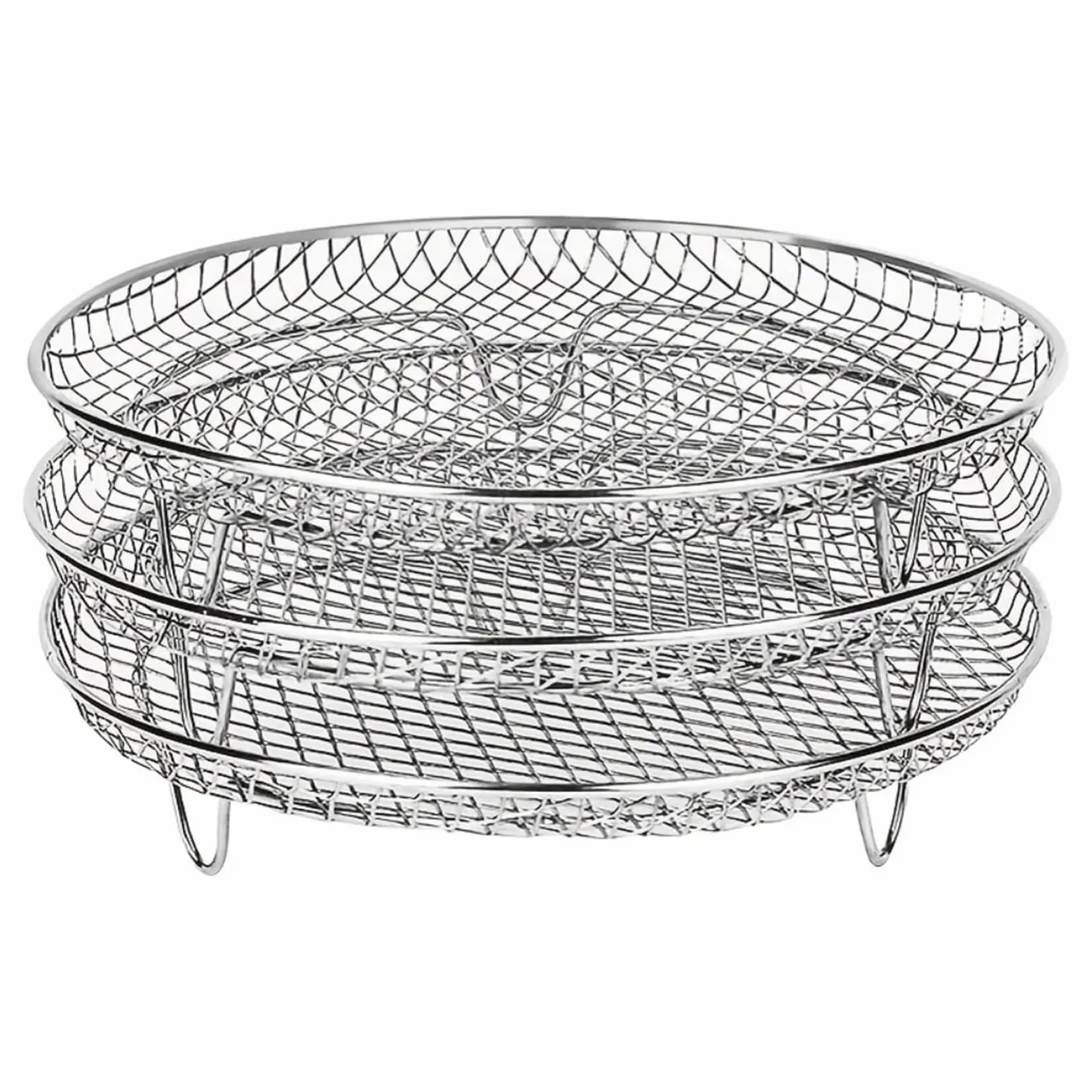 Genérico Juego de Rejilla for freidora de Aire de 3 Piezas for Cocina | Acero inoxidable, apilable, vaporizado y secado.