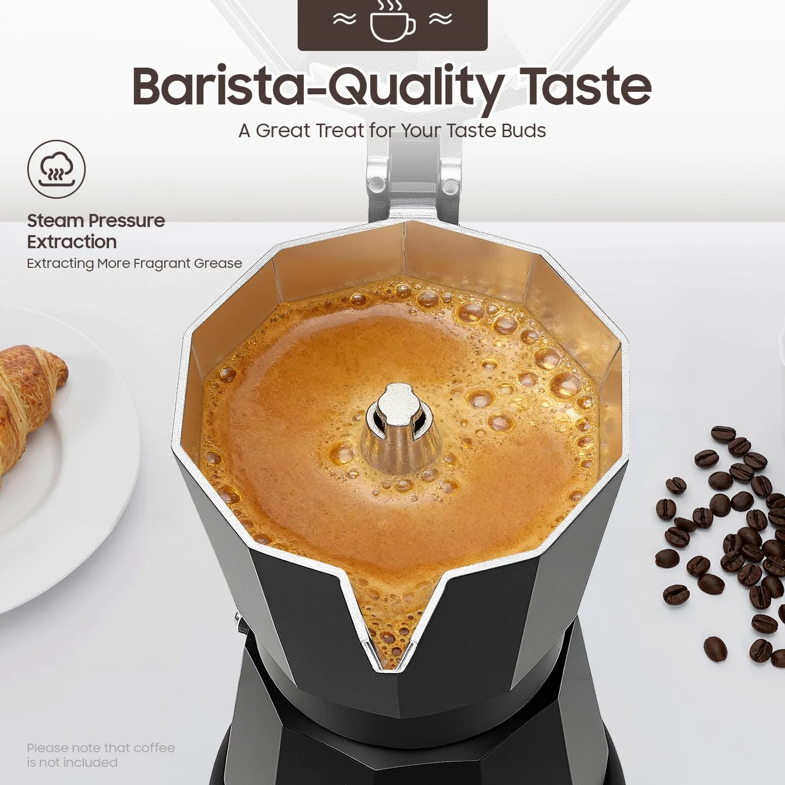 Cafetera moka, máquina de café expreso eléctrica portátil en negro, 480 W, con válvula de seguridad y estructura resistente al calor, pequeña cafetera de mesa para café expreso italiano en
