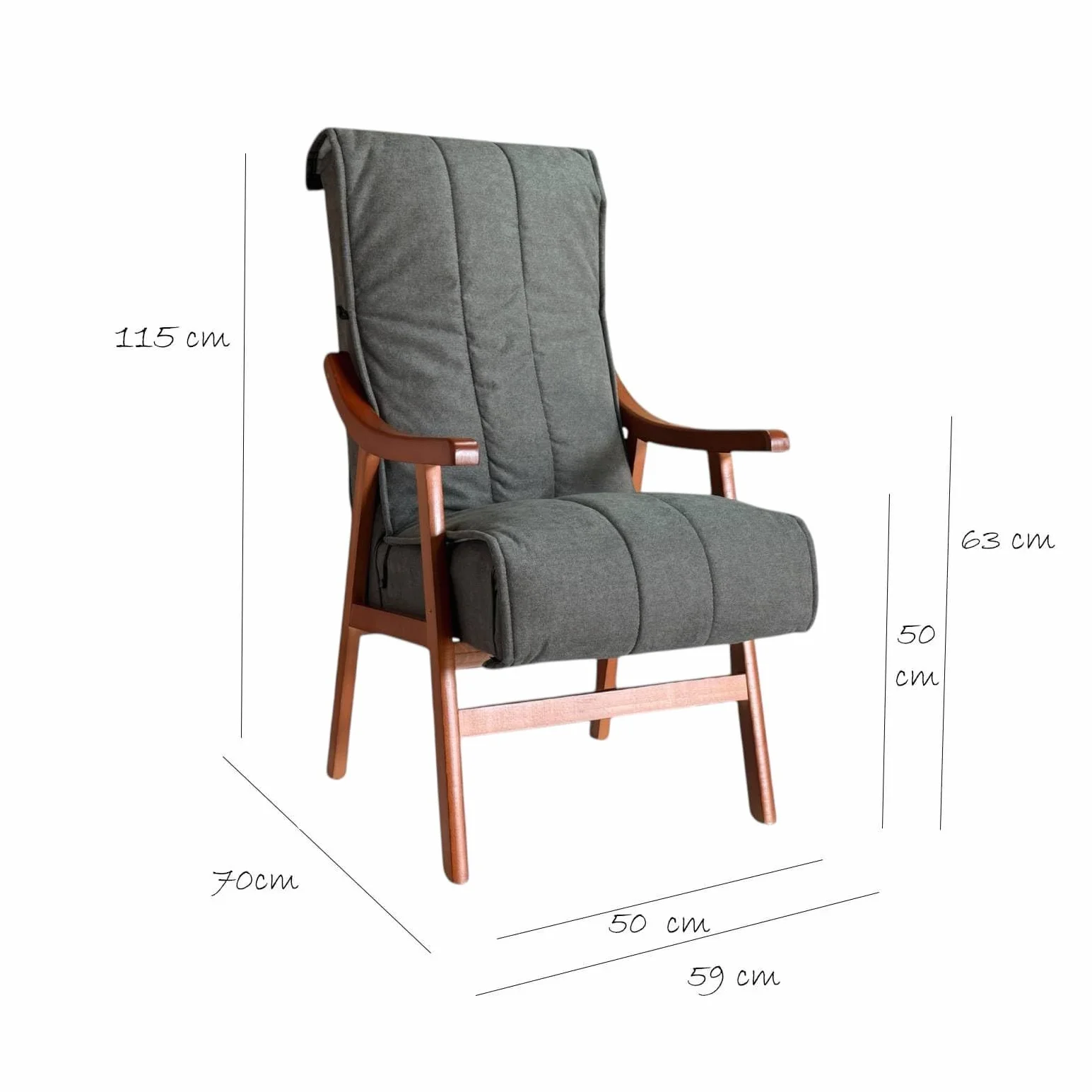 Sillón Alto con Manta y reposabrazos tapizado Marengo