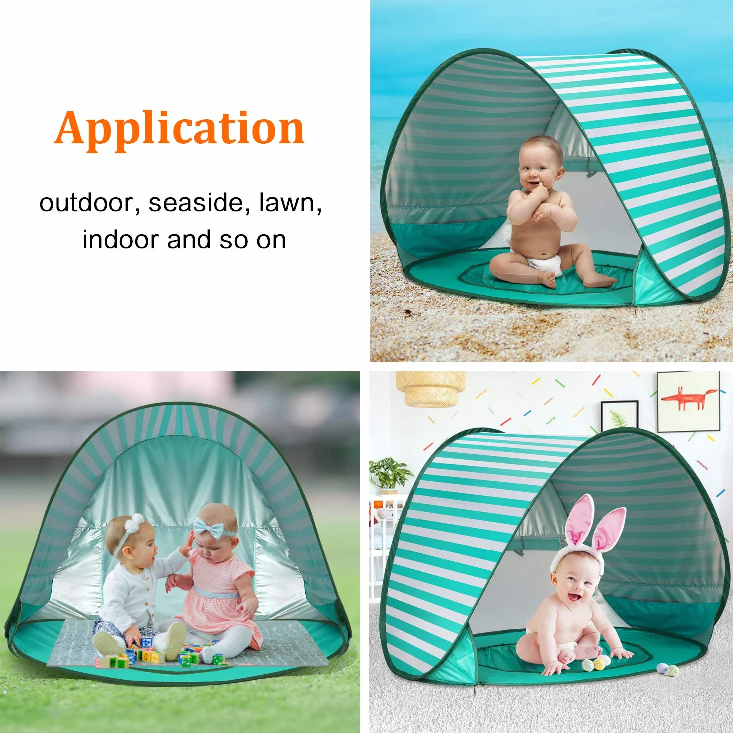 Tienda de Playa Bebé Pop-up con Piscina, Protección UV 50+, Carpa Plegable 120x80x70 cm