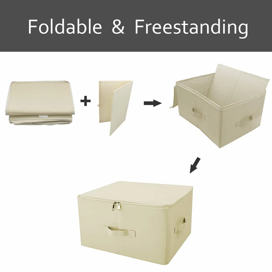 iwill CREATE PRO Contenedores de almacenamiento de lino plegables Jumbo, Tide Up Your Closet, conveniente compartimiento de almacenamiento con tapa, Beige, paquete de 2
