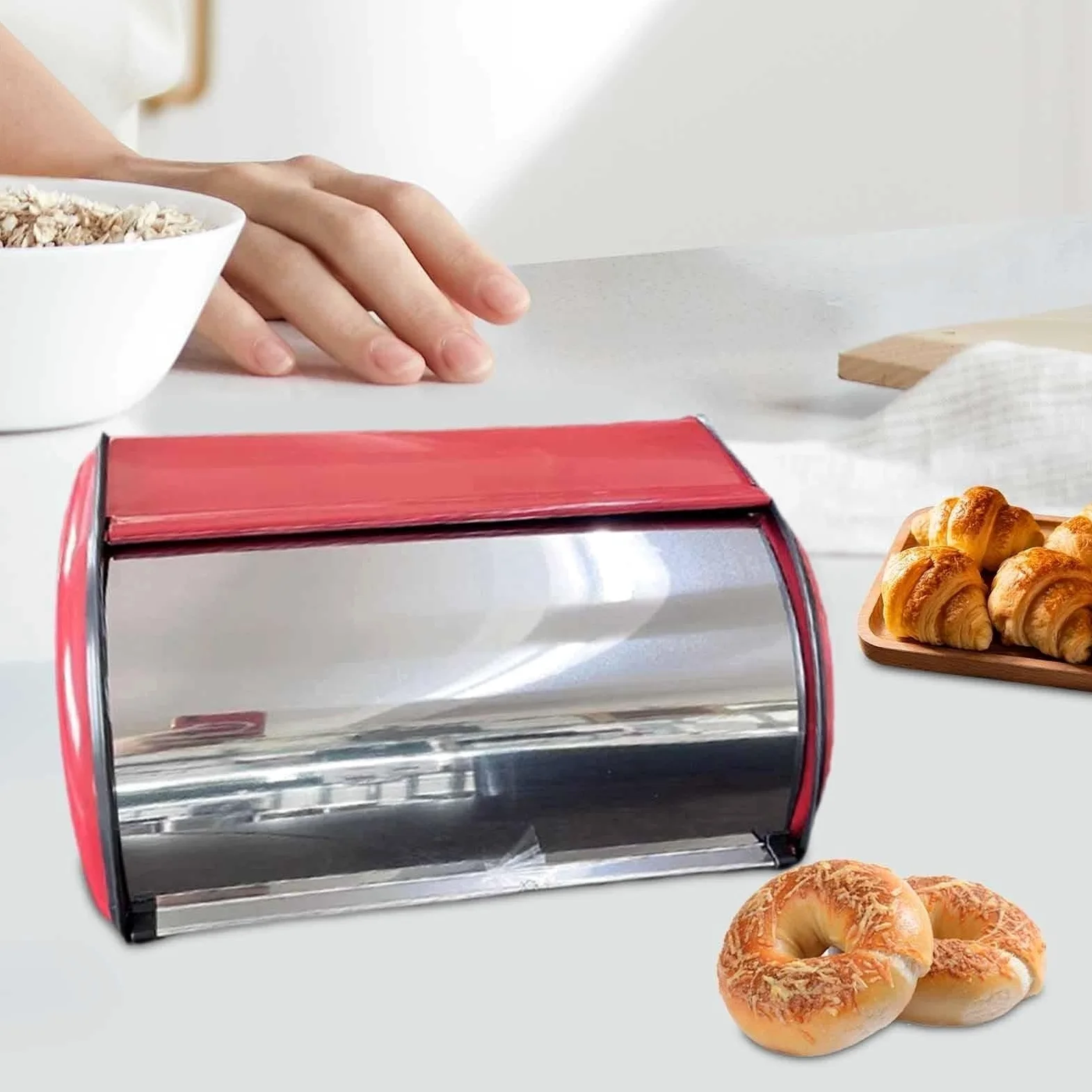 Caja De Pan Panera para Pan Caja De Pan Contenedor De Pan con Tapa Enrollable Contenedor De Pan De Gran Capacidad para Mostrador De Cafetería Caja Contenedor De Pan(Pink)