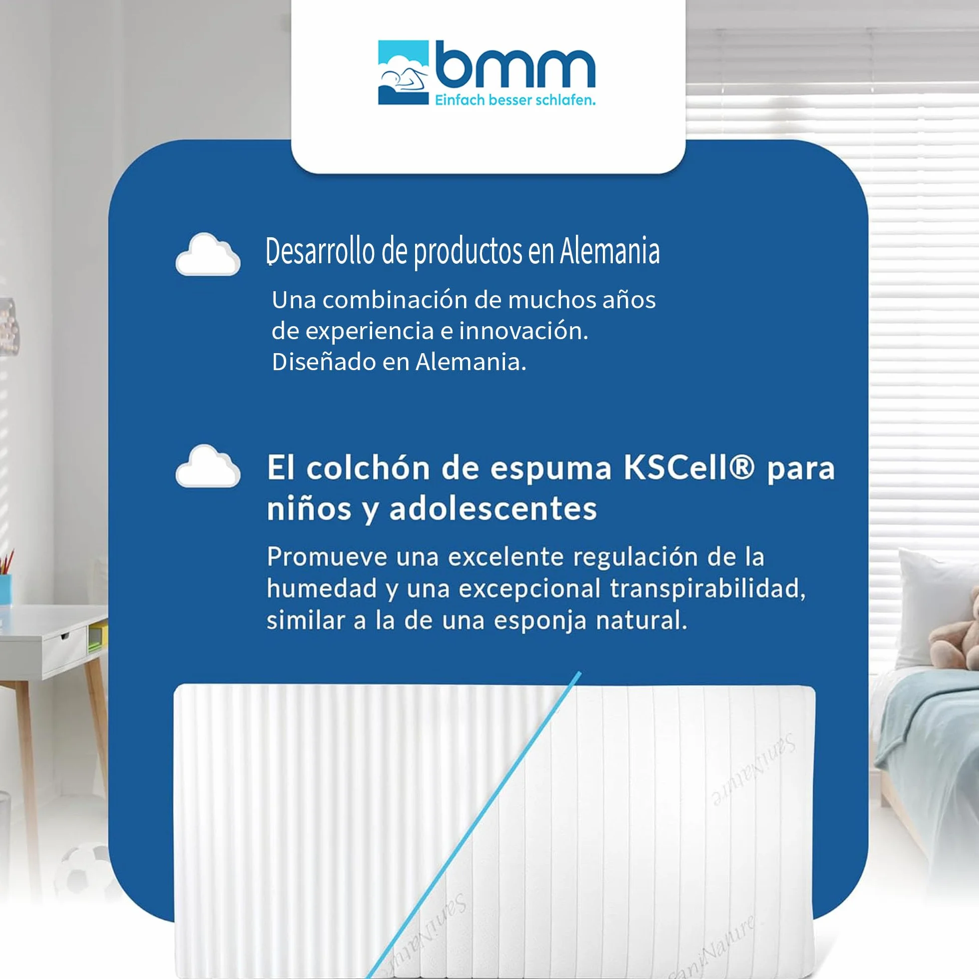 BMM Colchón Infantil Razze 100x200 cm, firmeza H2, colchón de Espuma fría Certificado Öko-Tex, colchón Juvenil para Todas Las Camas, Fabricado en Alemania.
