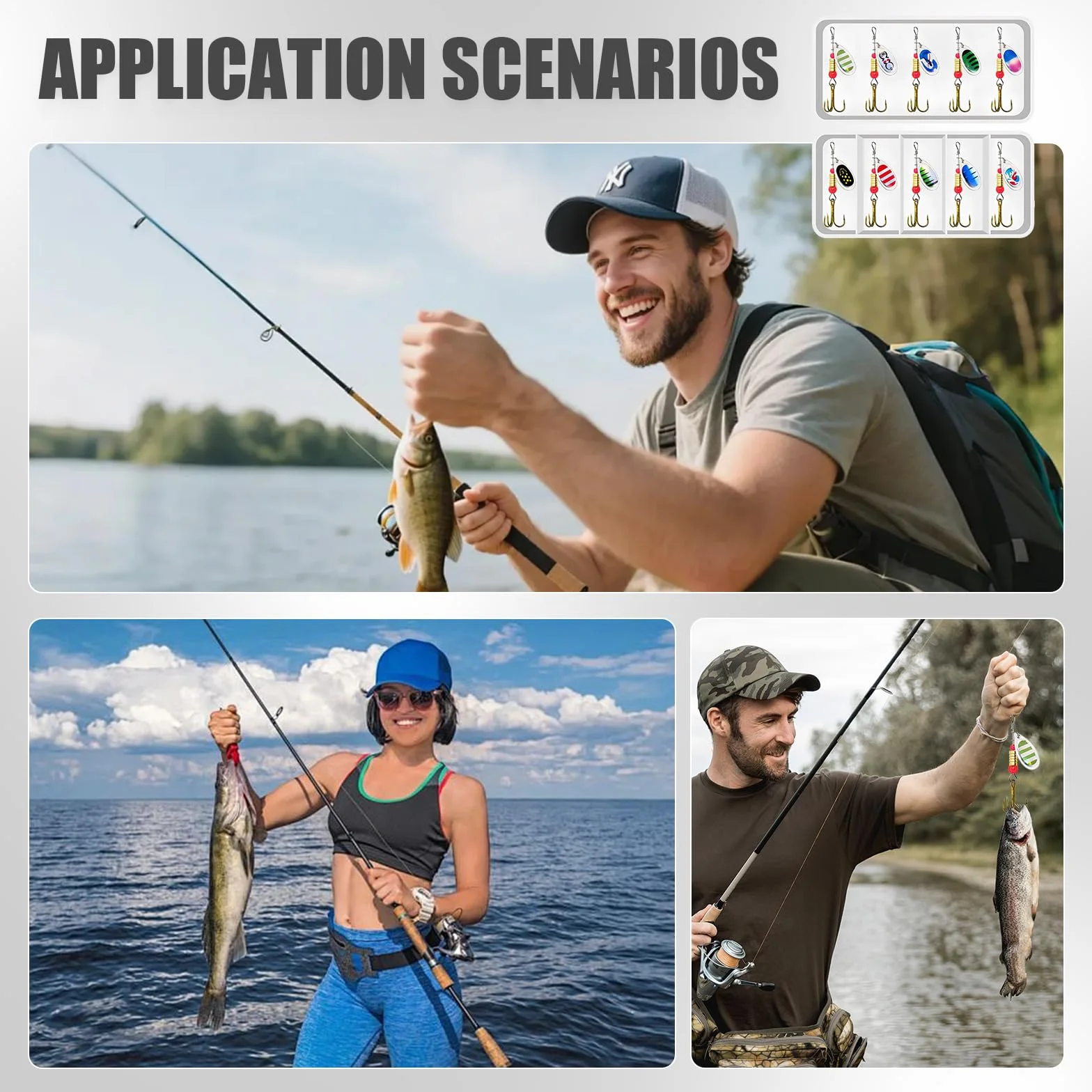 Señuelos de Pesca Giratorios Metal con Lentejuelas Luminosos para Lucio Black Bass Lubina Caja Transparente Incluido