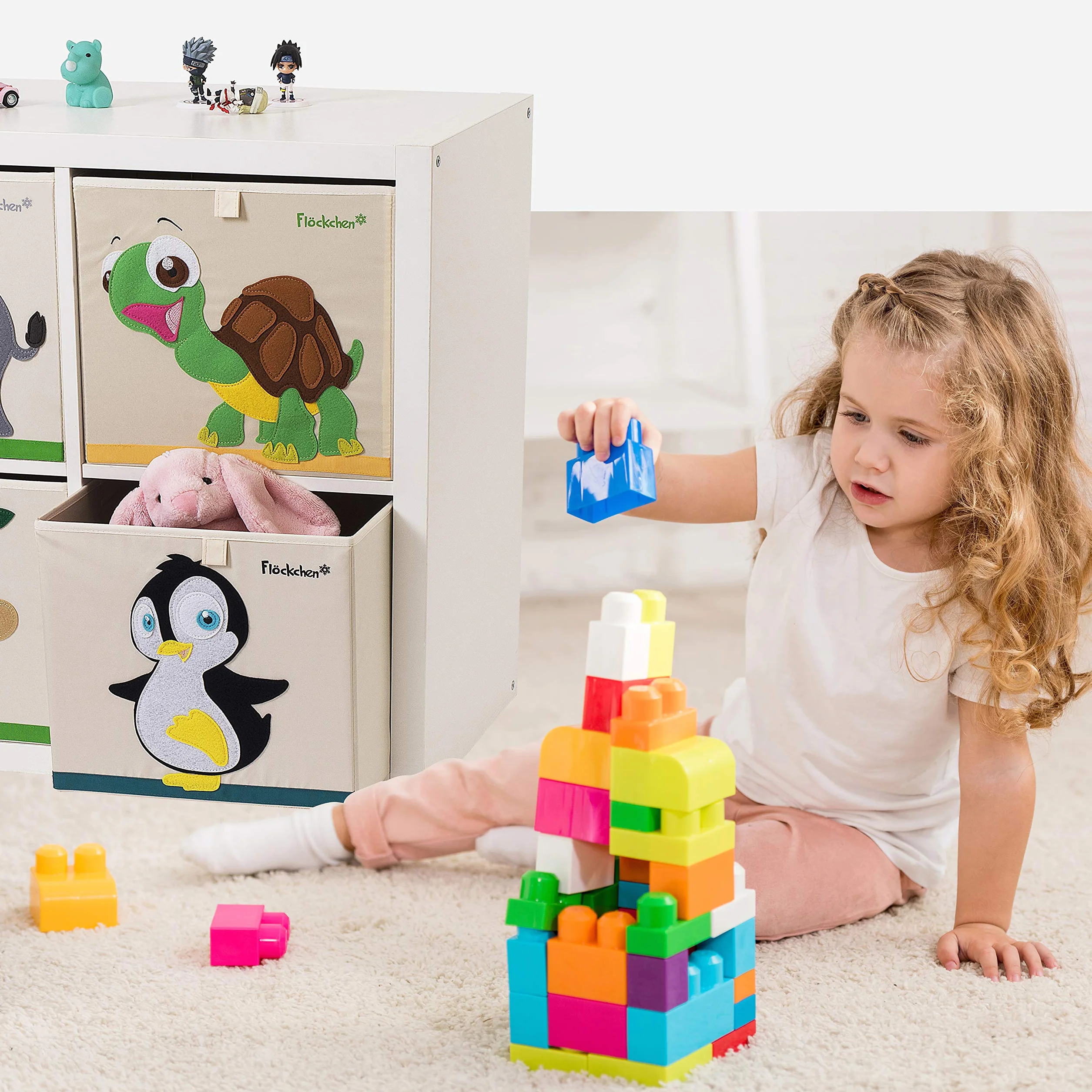 Caja de almacenamiento infantil con diseño de animales Polly el pingüino 33x33x33 cm para estante Kallax