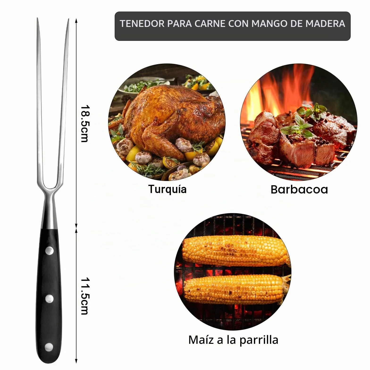 TNSLAND Tenedor para trinchar, Chuleton acero inoxidable, Tenedor de carne de acero inoxidable con mango, 30 cm tenedor de trinchar barbacoa servir cocina para barbacoa, cocina, pavo, asado y cena