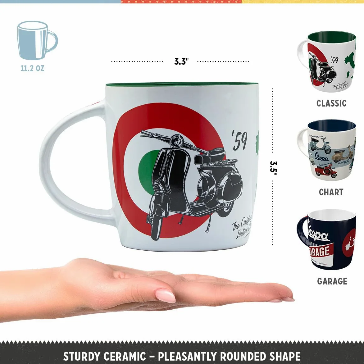 Nostalgic-Art Juego de 3 tazas de café retro Vespa 330 ml – Idea de regalo para los amantes de los scooters, taza de cerámica, diseño vintage