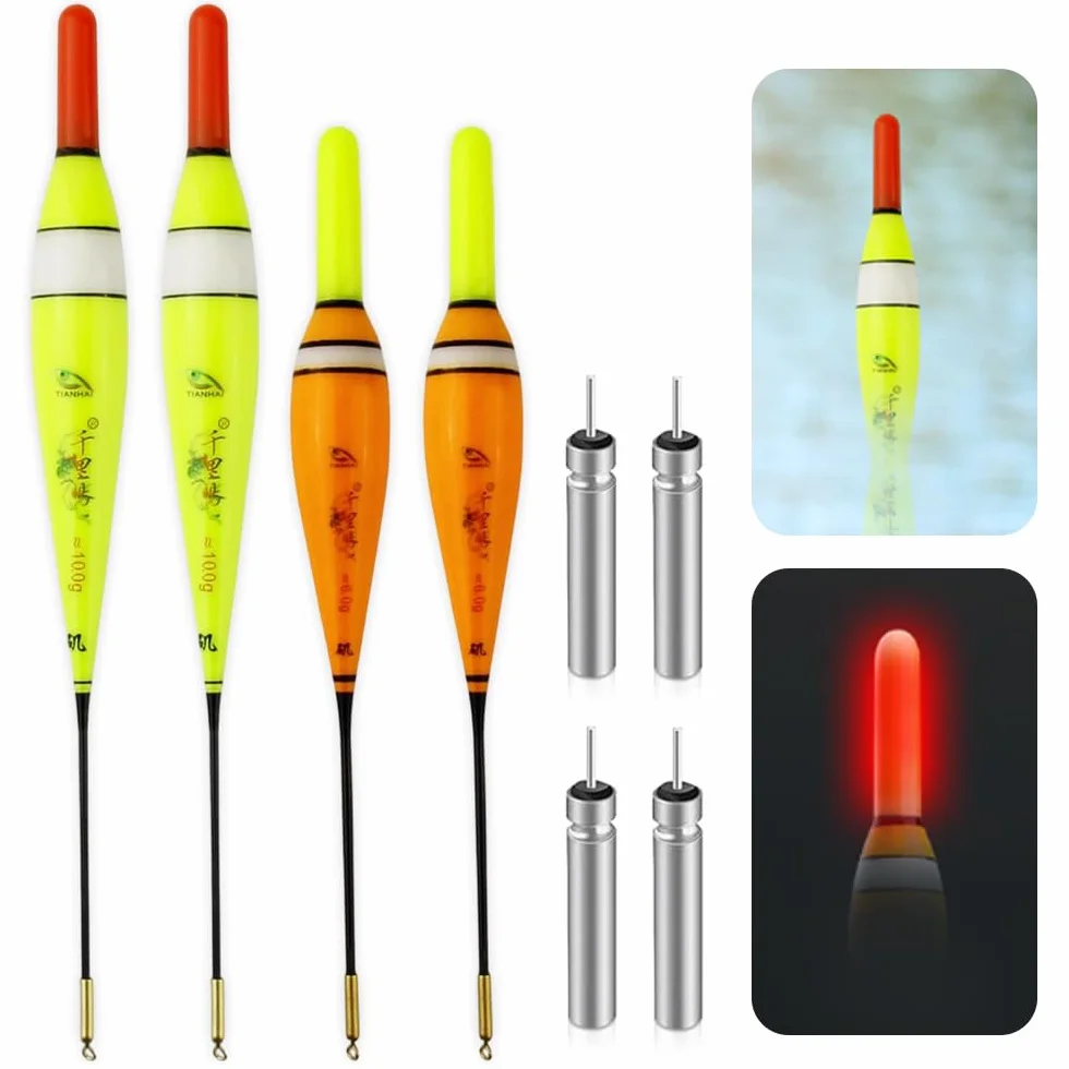LED Flotadores de Pesca 4 Piezas con Sensor de Gravedad y Base de Metal para Lago Río Estanque