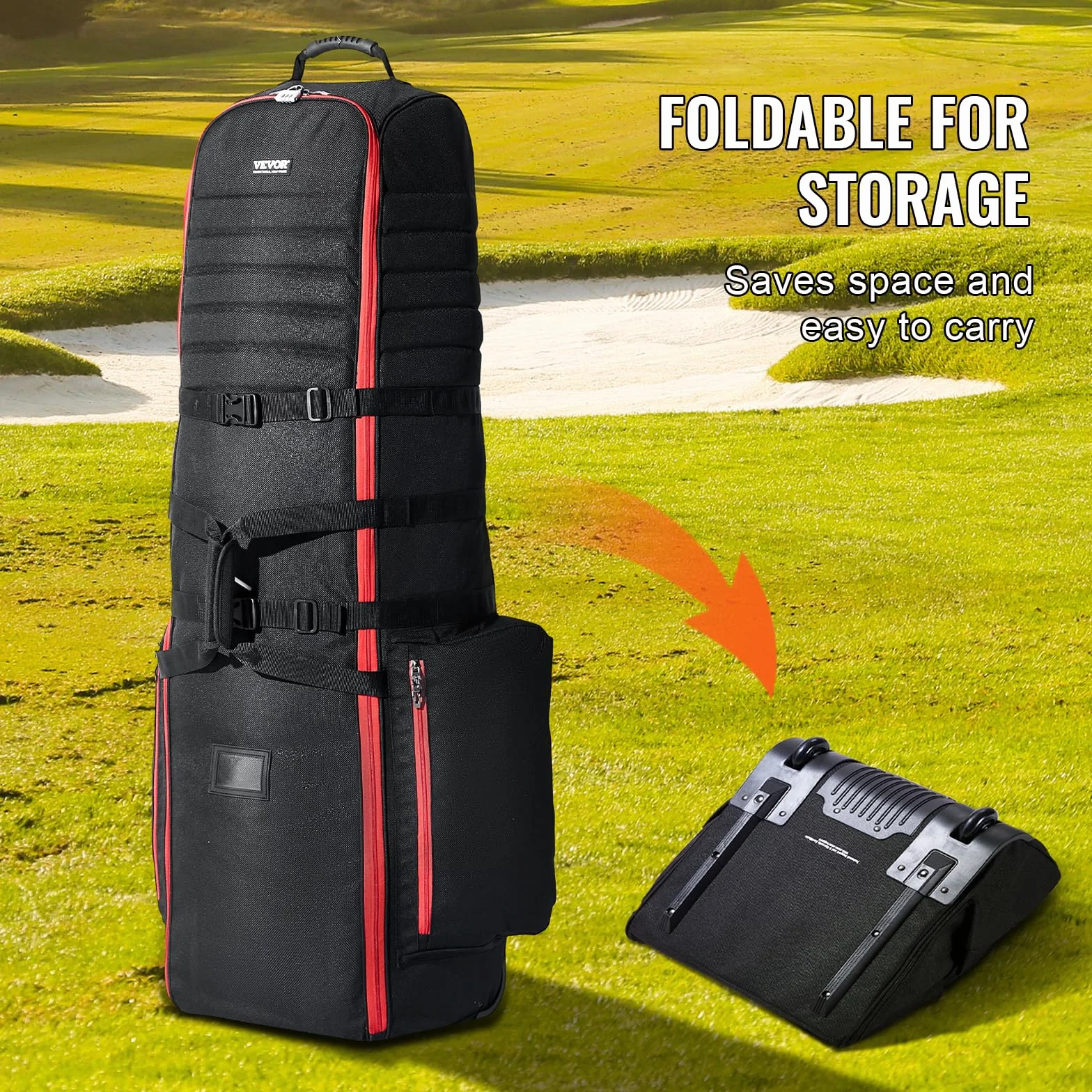 VEVOR Funda de Viaje de Golf Blanda, Poliéster Oxford 1800D, Resistente al Agua, Acolchada, con Ruedas, Plegable, 520 x 450 x 1420 mm