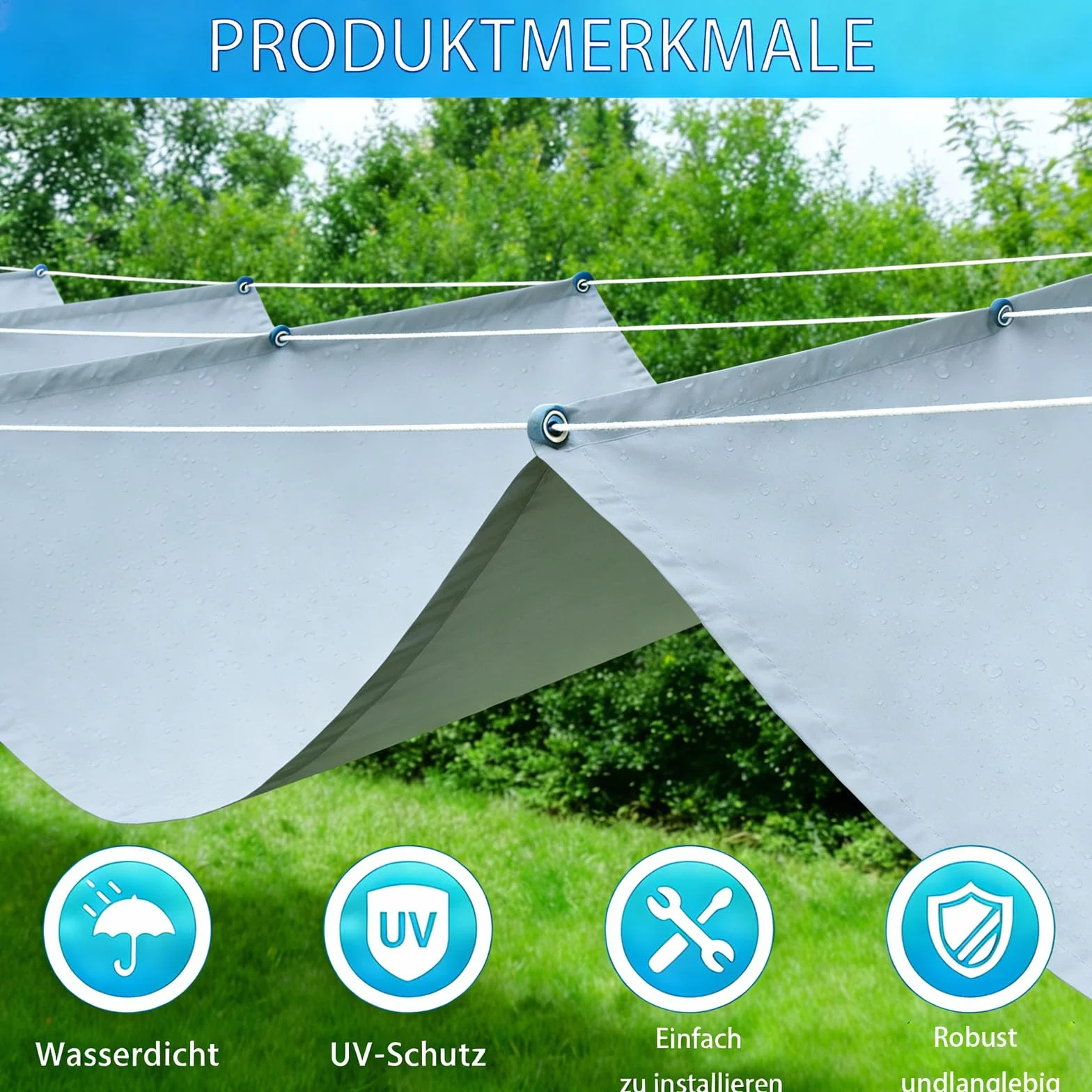 Toldo Retráctil de Onda, Vela de Sombra, Protección Solar, Resistente al Agua, Pérgola para Terrazas y Jardines - Gris Claro 100x500cm