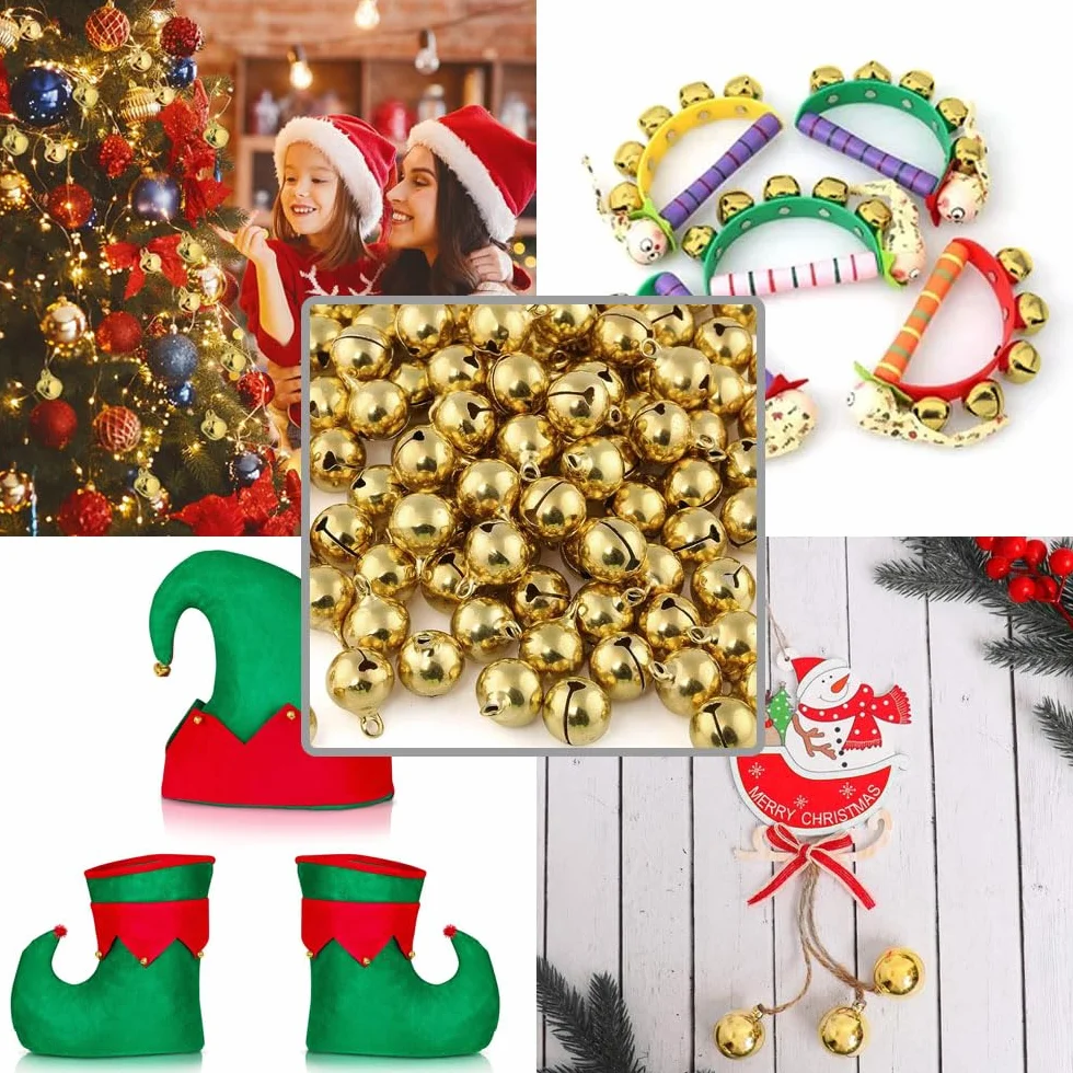 120PCS Mini Cascabeles Dorados Campanas de Cobre para Manualidades Joyería Decoración Navidad Regalos – 12mm