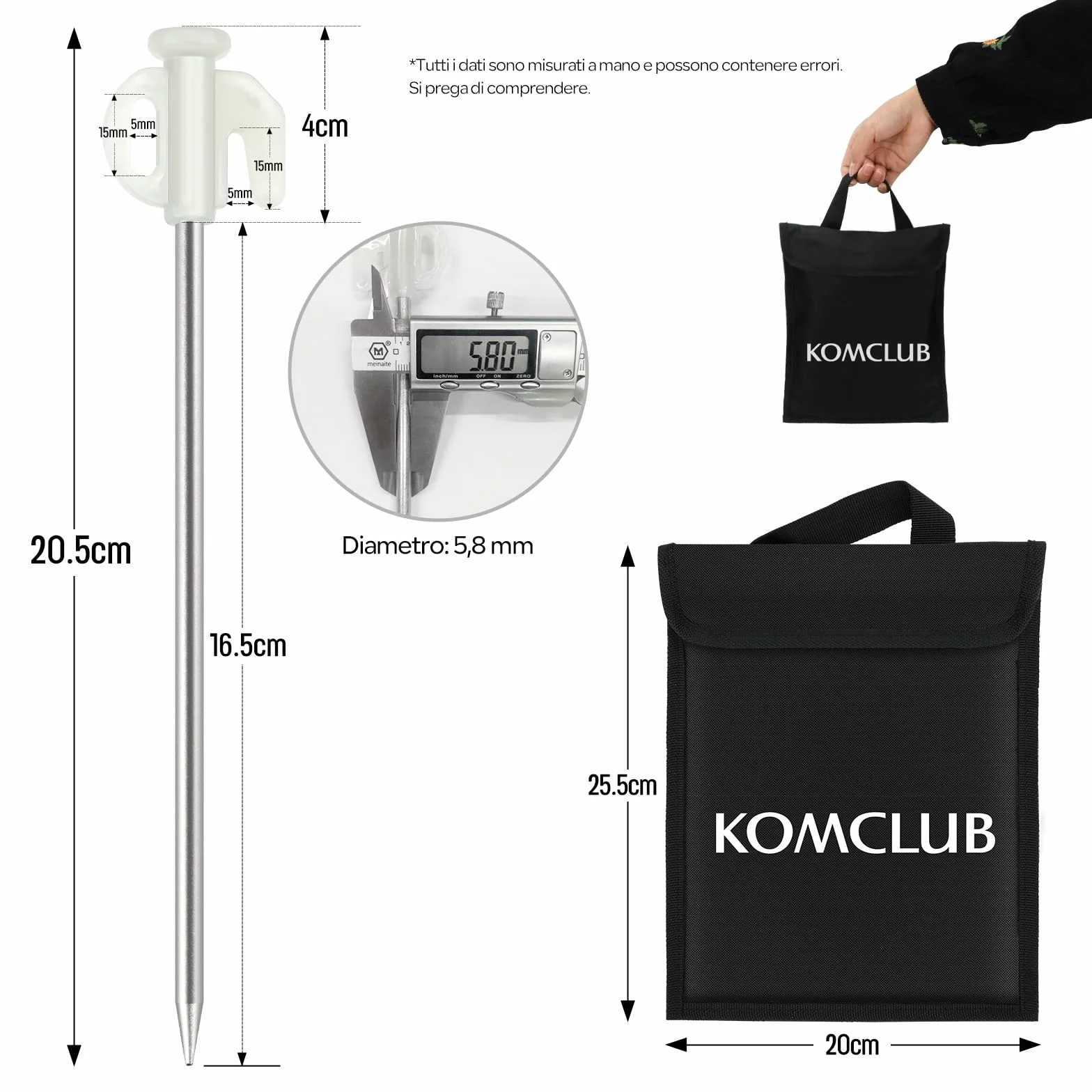 Piquetas de metal 20 cm galvanizadas para tienda de campaña suelos duros