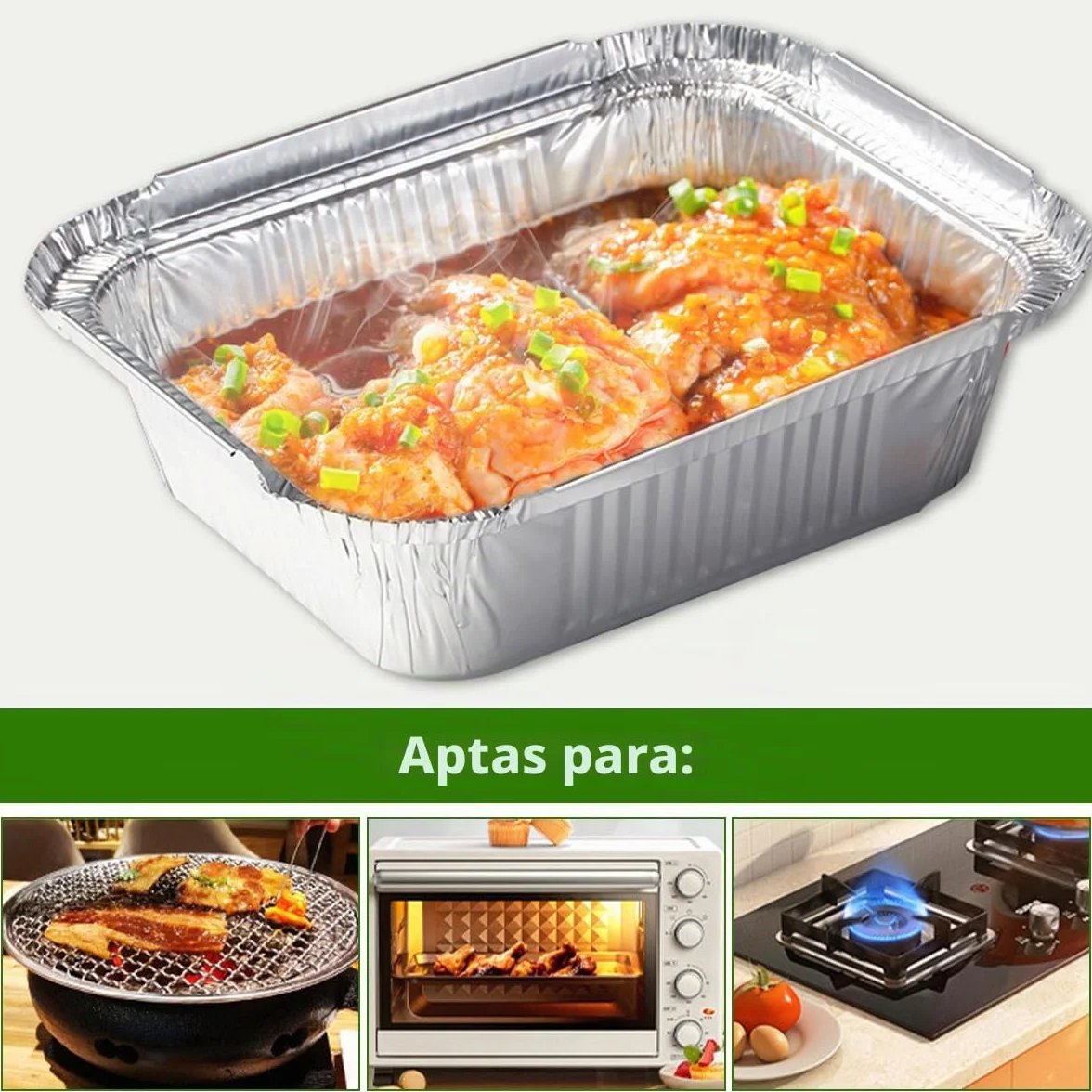 OTYMIOW Bandejas de Aluminio 50PCS Contenedores Rectangulares Aluminio 21 * 15 * 5.5cm Recipientes Rectangulares Bandejas TradicionalesAluminio para Transportar Alimentos, Congelar, Cocinar, 1000 ml