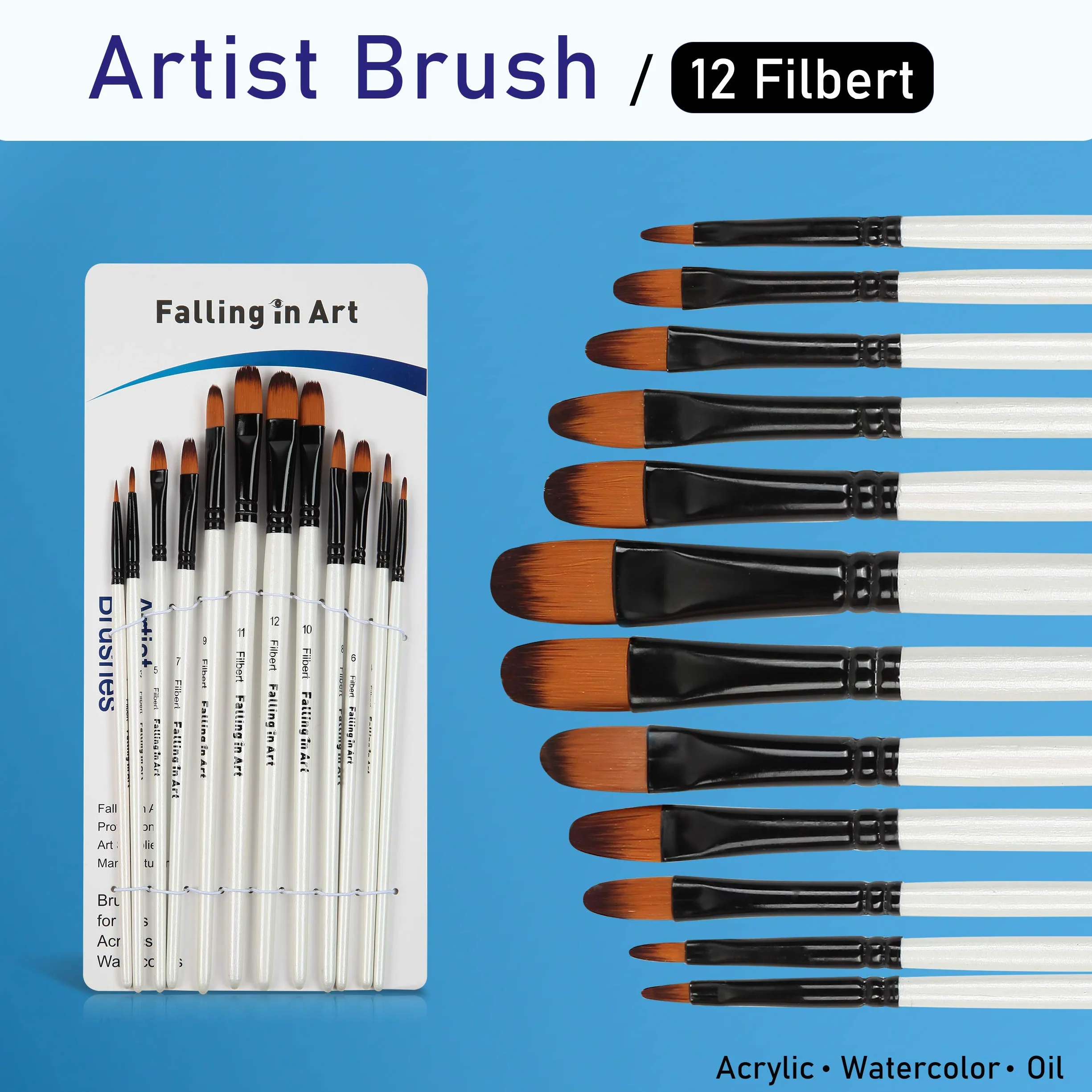Juego de 48 pinceles de pintura profesional de nailon, para acuarela, acrílico, óleo y más