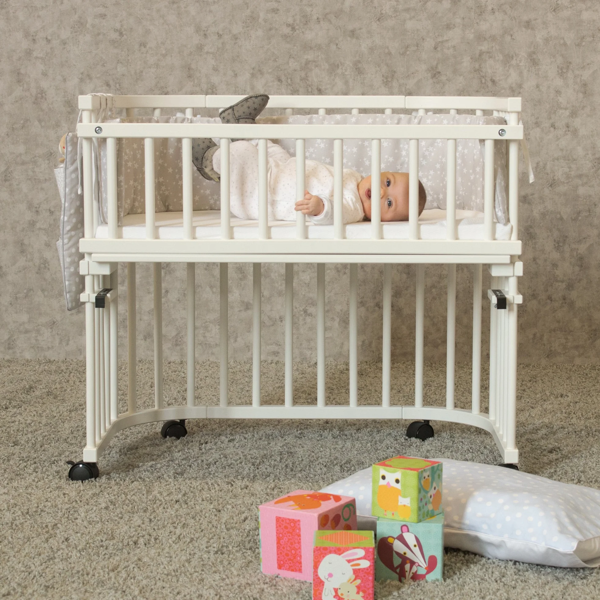 Babybay Juego de Ruedas Parquet Blanco para Cuna de Colecho y Moisés