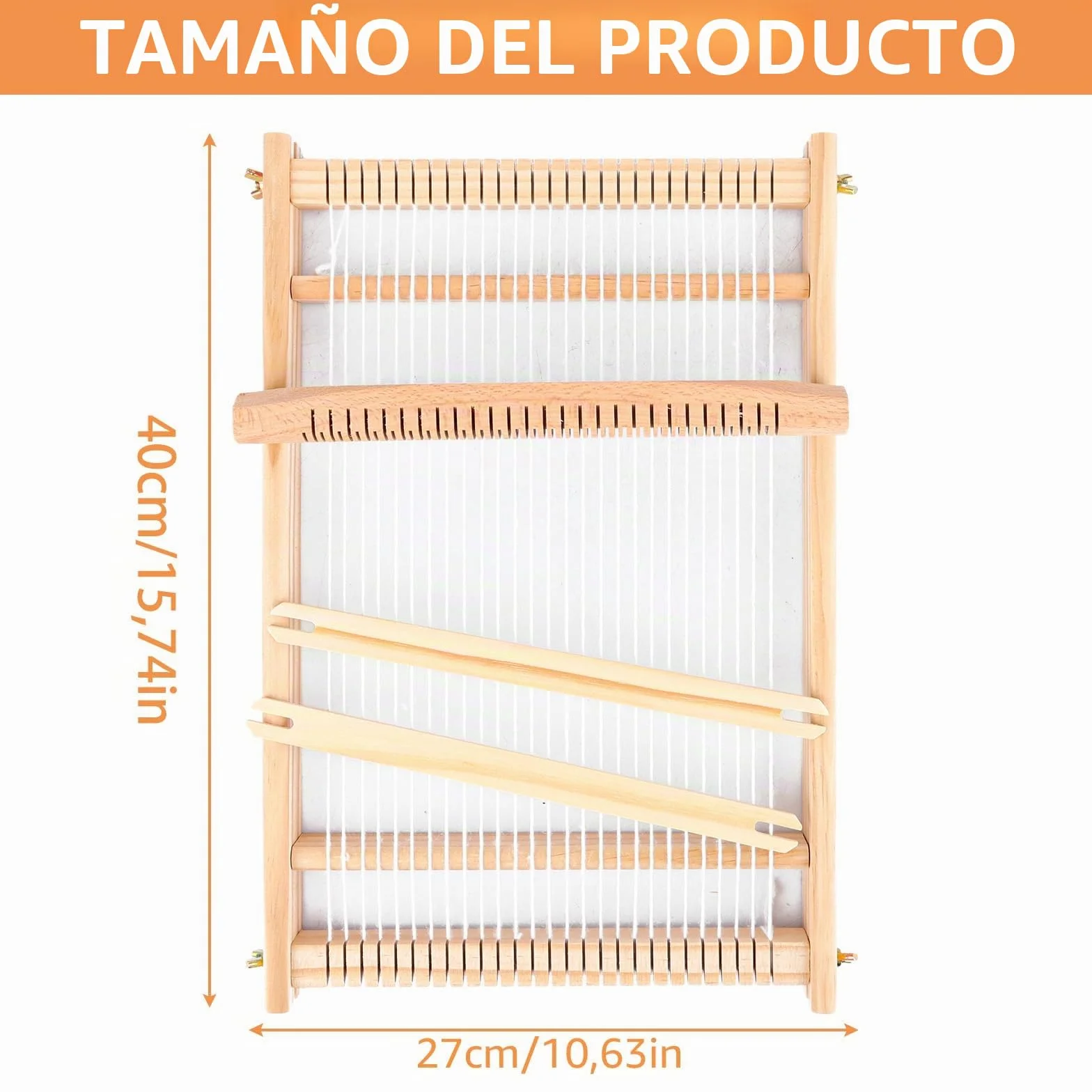 WOPPLXY telar de madera para tejer con lanzadera, 40 x 27 cm marco para tejer y accesorios, para tejer y realizar manualidades