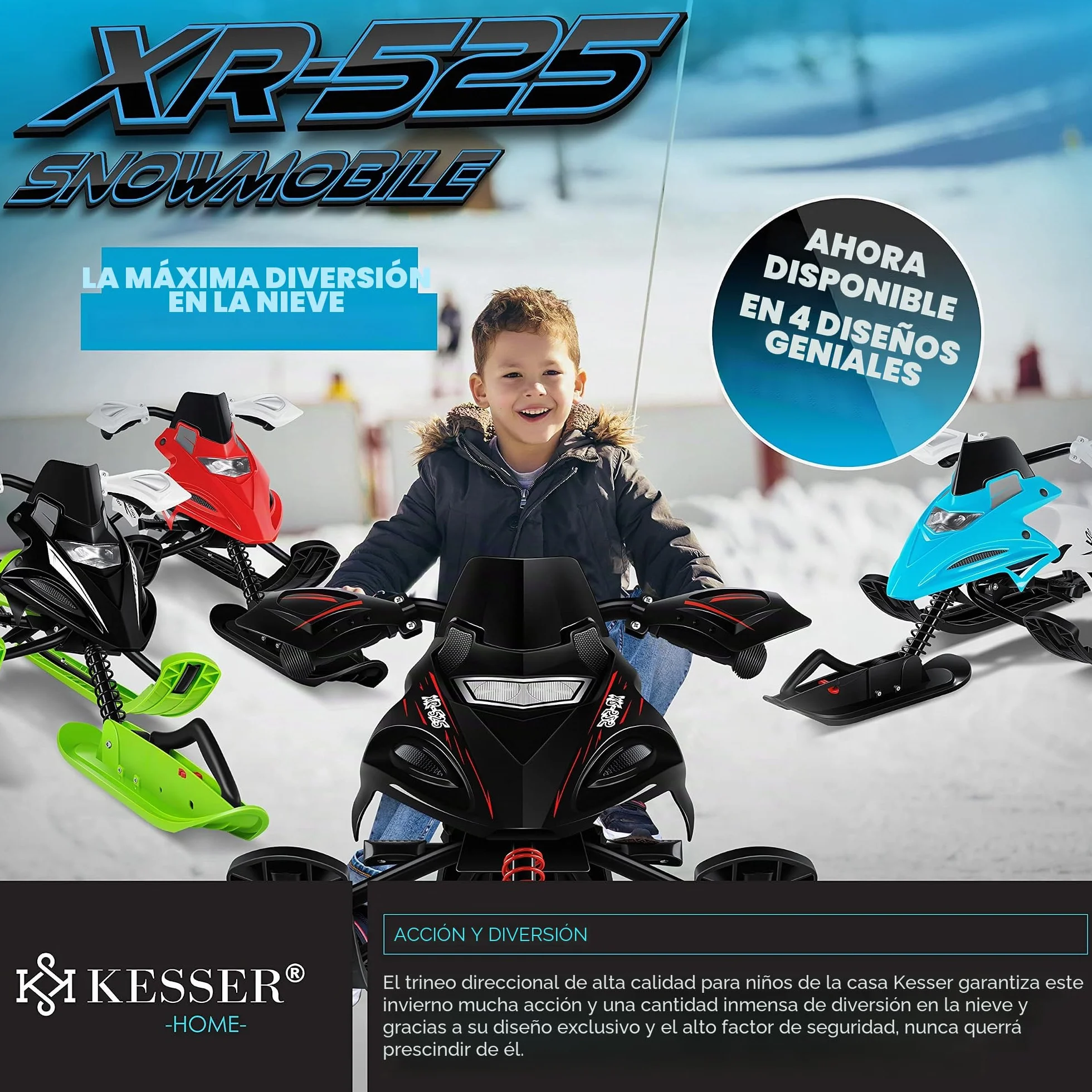 KESSER® Trineo de dirección con 2 Frenos de pie | Cuerda de tracción automática | Suspensión | Dirección de Deslizamiento | Bobsleigh Trineo Infantil Trineo | Trineo Skiboblenk